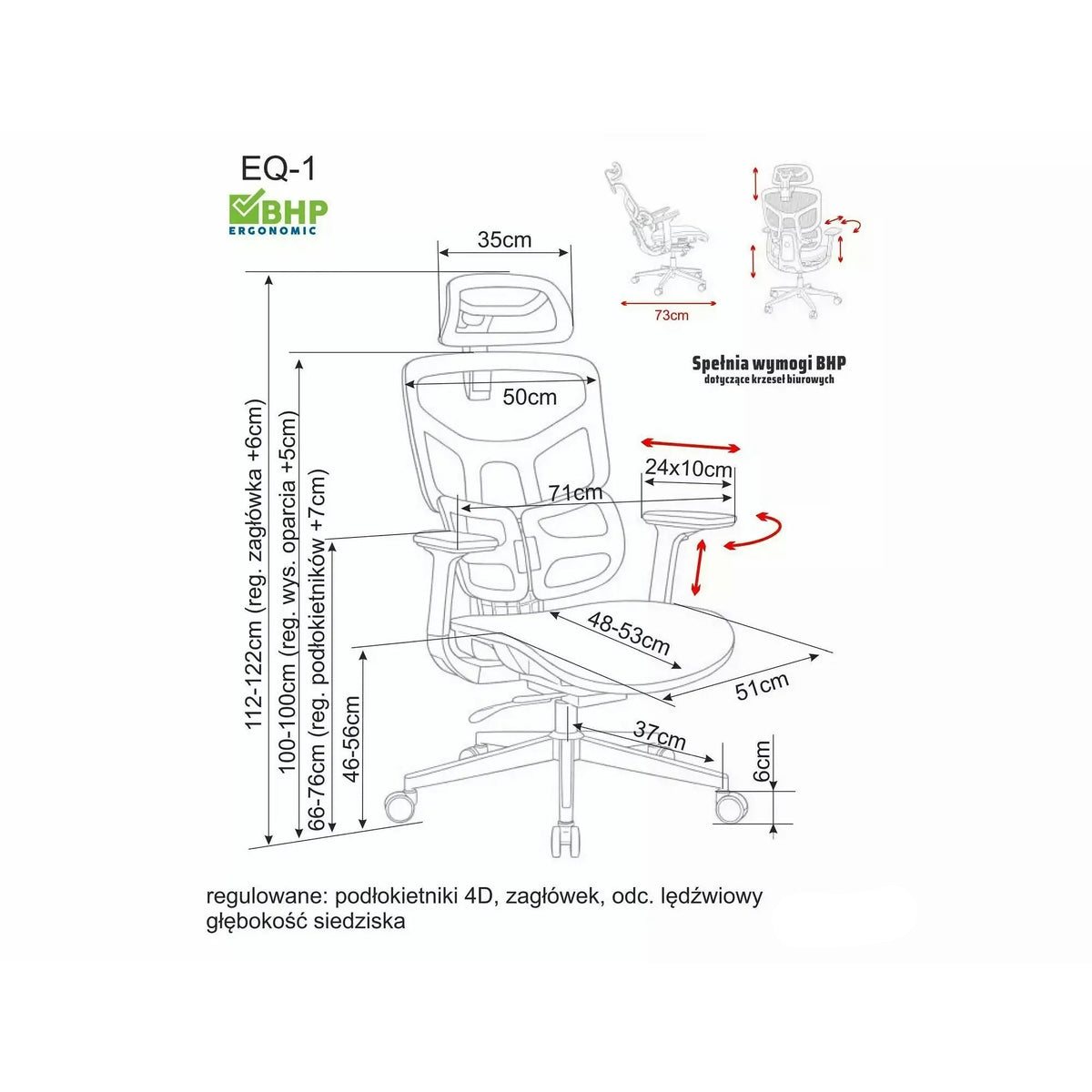 Scaun birou EQ-1, gri, plasă, 71x48x112 cm