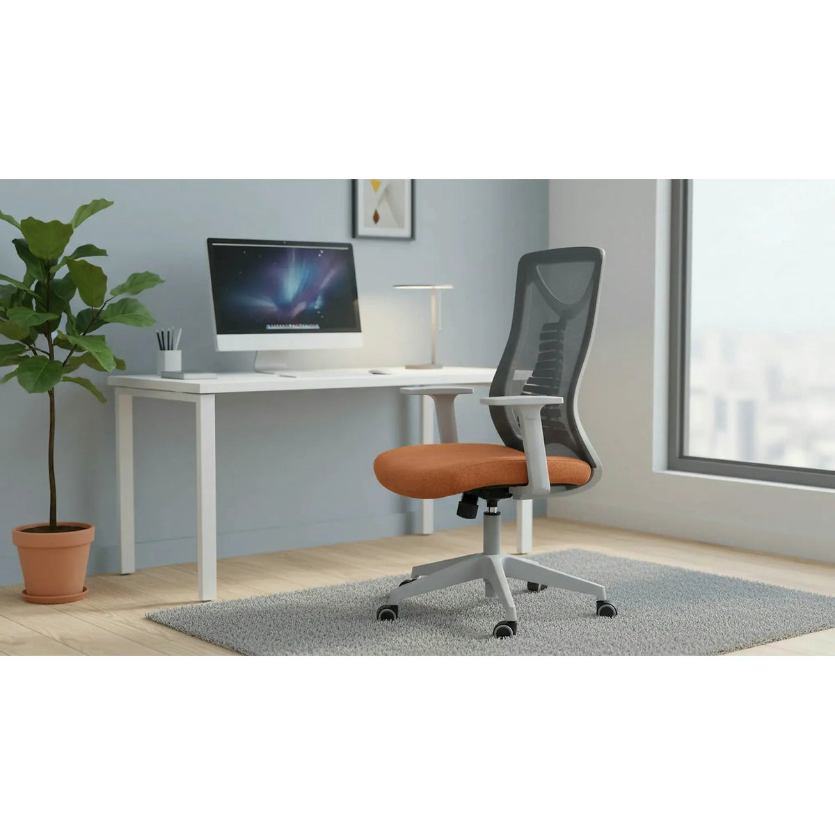 Scaun birou ERGOLEX, negru/portocaliu, stofa/plasa, 58x58x102/112 cm