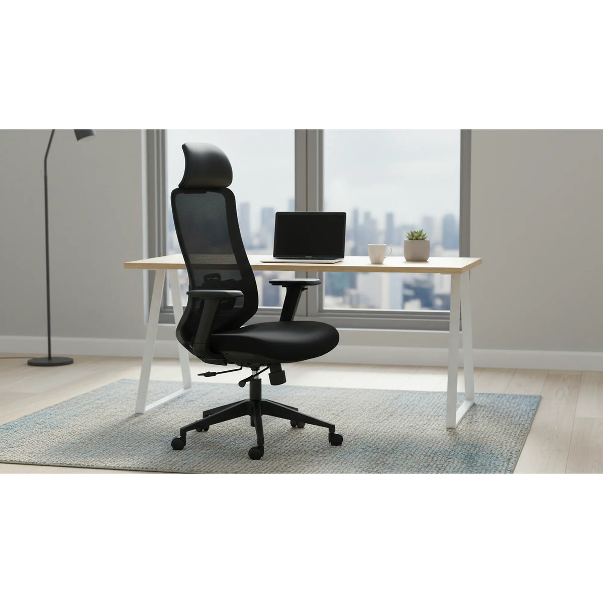 Scaun birou ERGON, negru, piele ecologica/plasa/stofa, 64x49x112/122 cm