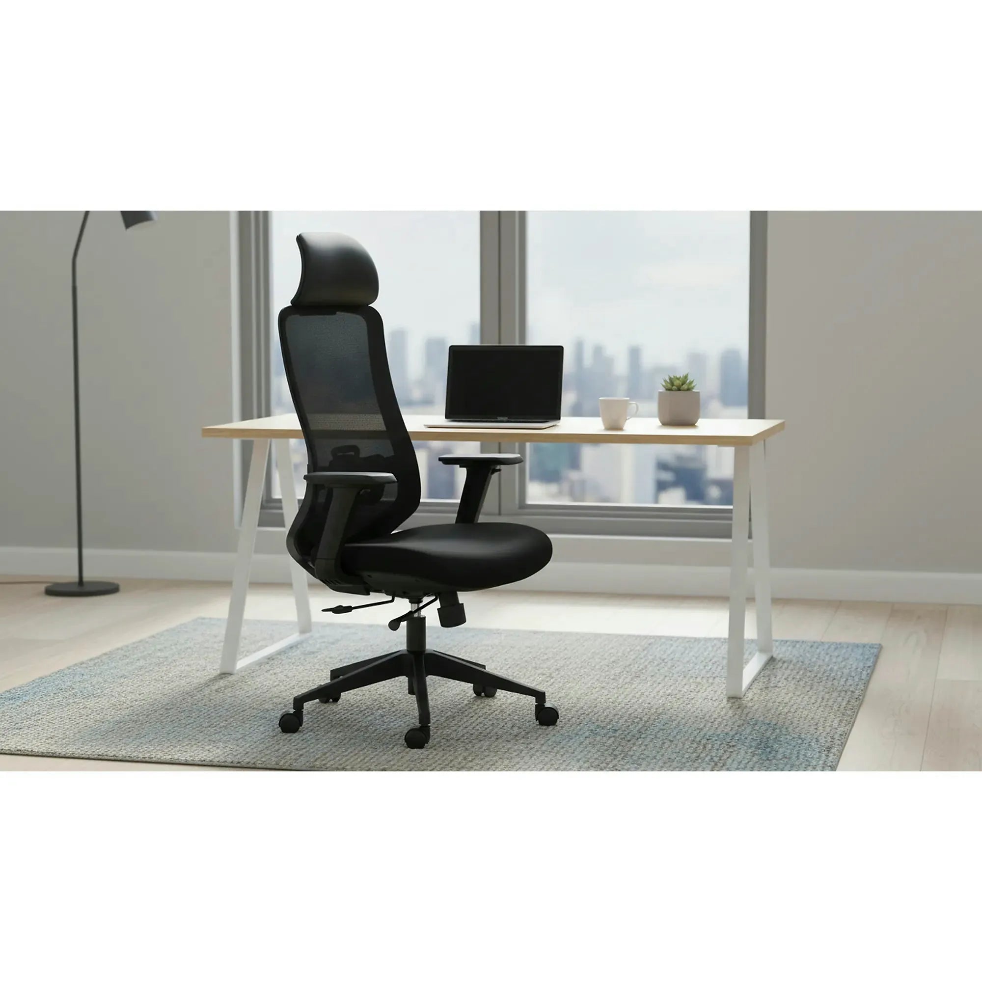 Scaun birou ERGON, negru, piele ecologica/plasa/stofa, 64x49x112/122 cm