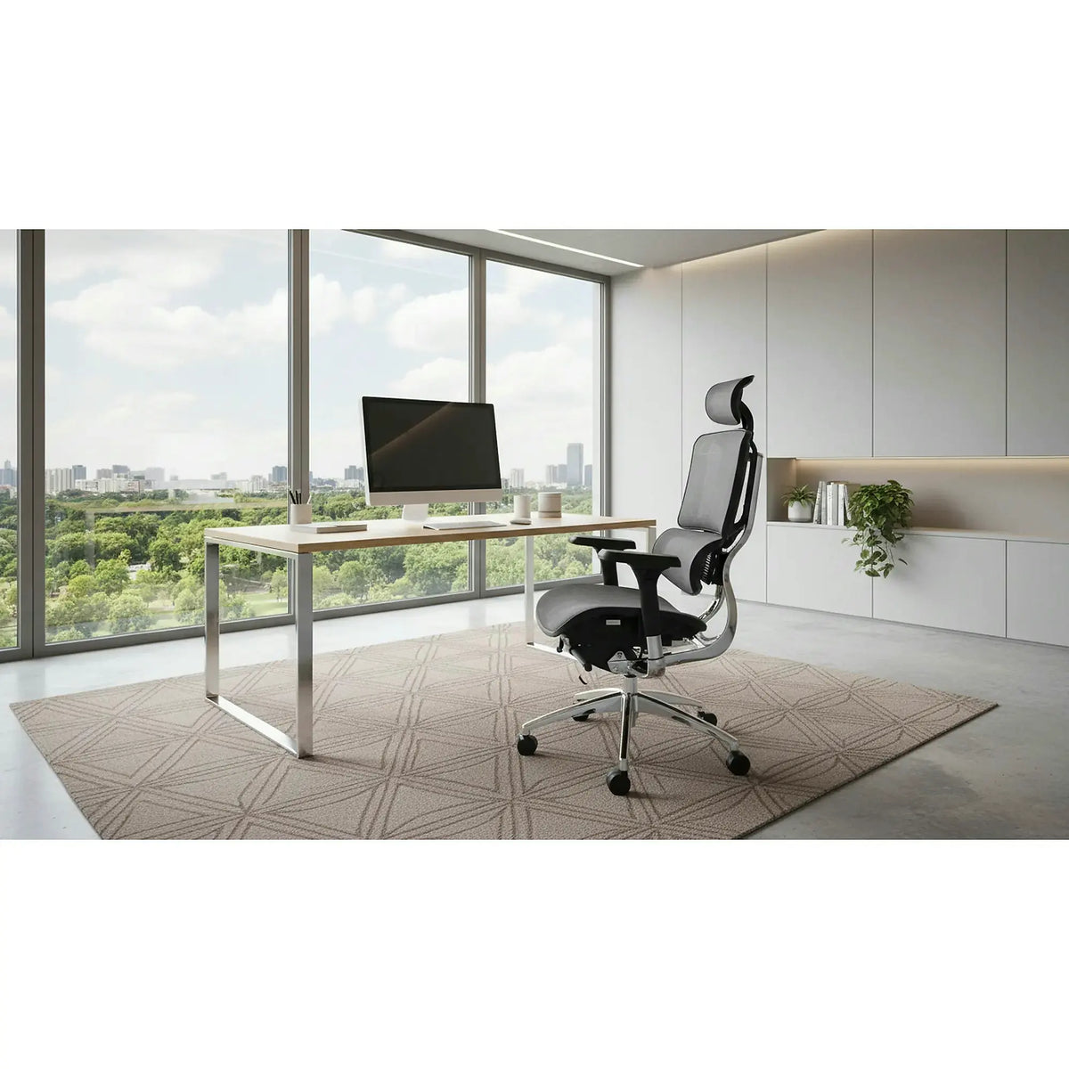 Scaun birou ETHAN, gri, plasa/metal, 72x70x130/139 cm