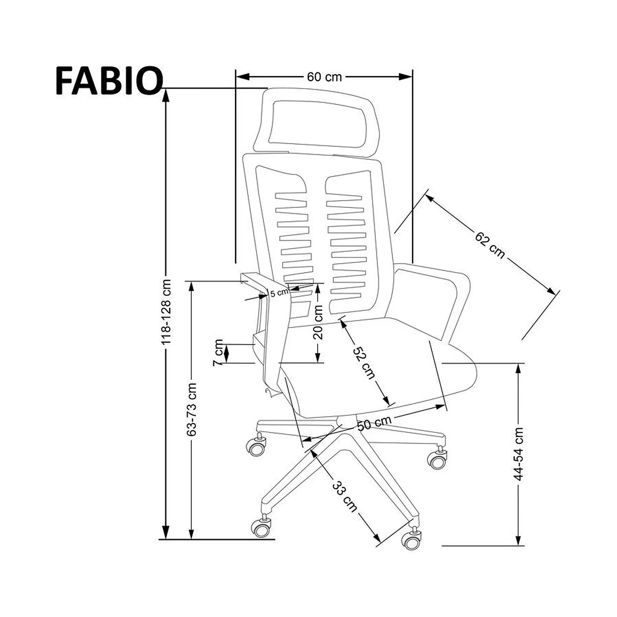 Scaun birou FABIO, negru, stofa clasica, 60x62x118/128 cm