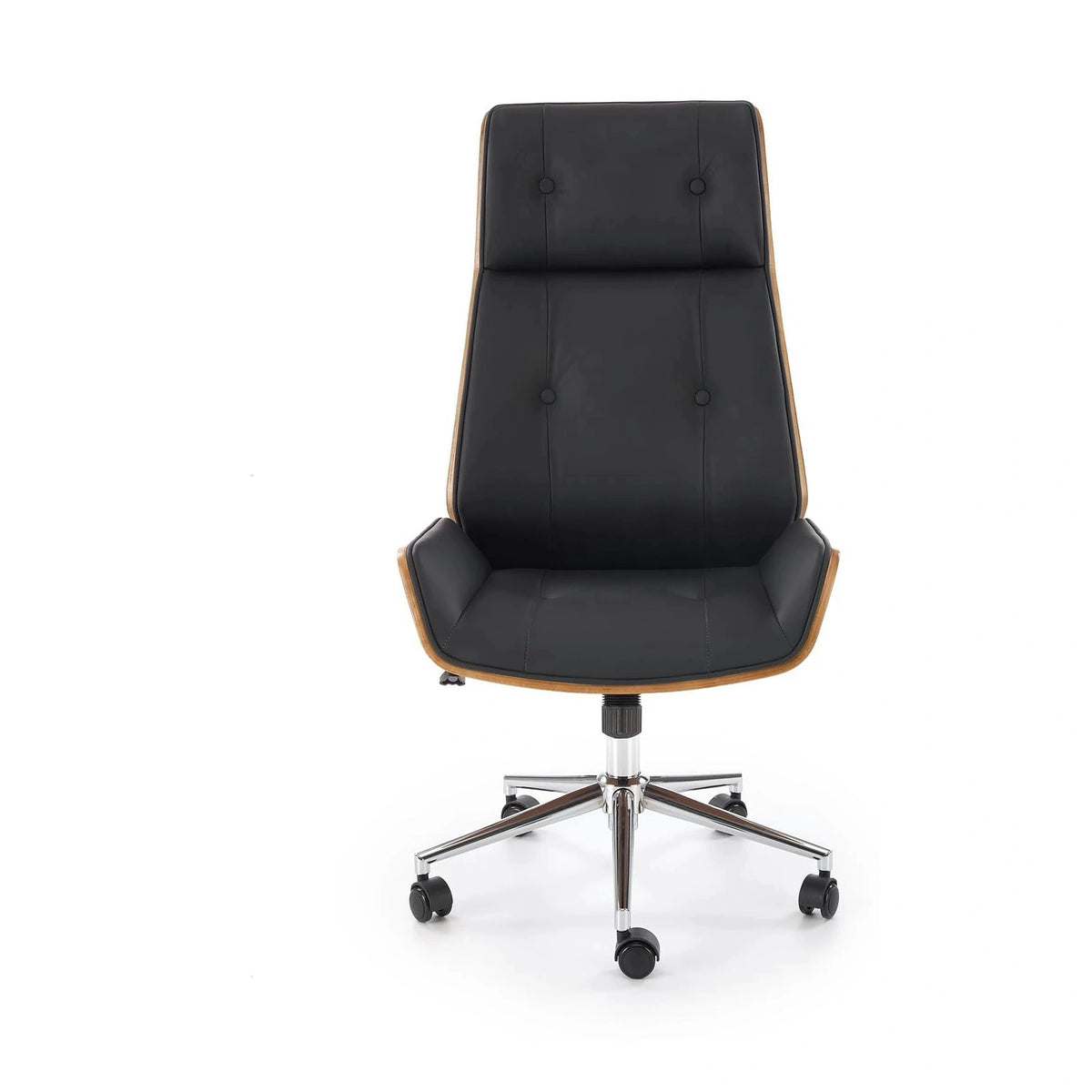 Scaun birou fara manere WEBSTER, nuc/negru, piele ecologica/placaj indoit, 60x65x114/122 cm
