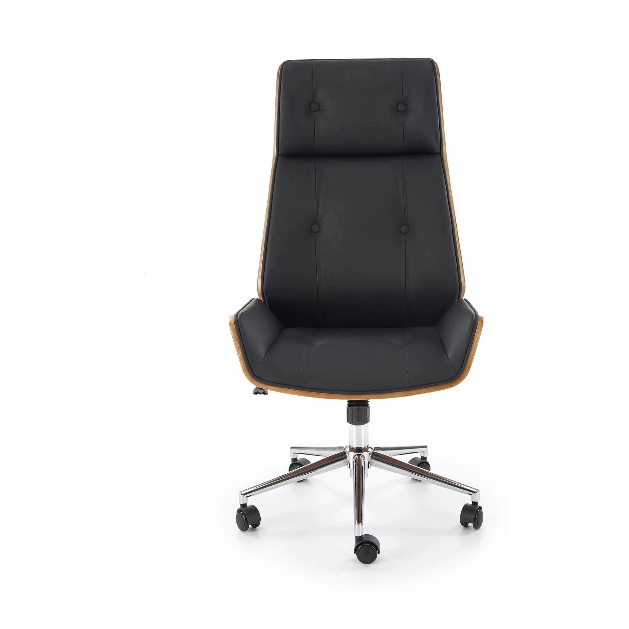 Scaun birou fara manere WEBSTER, nuc/negru, piele ecologica/placaj indoit, 60x65x114/122 cm