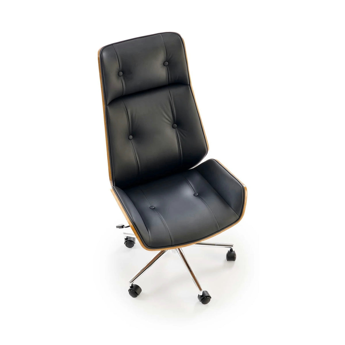 Scaun birou fara manere WEBSTER, nuc/negru, piele ecologica/placaj indoit, 60x65x114/122 cm