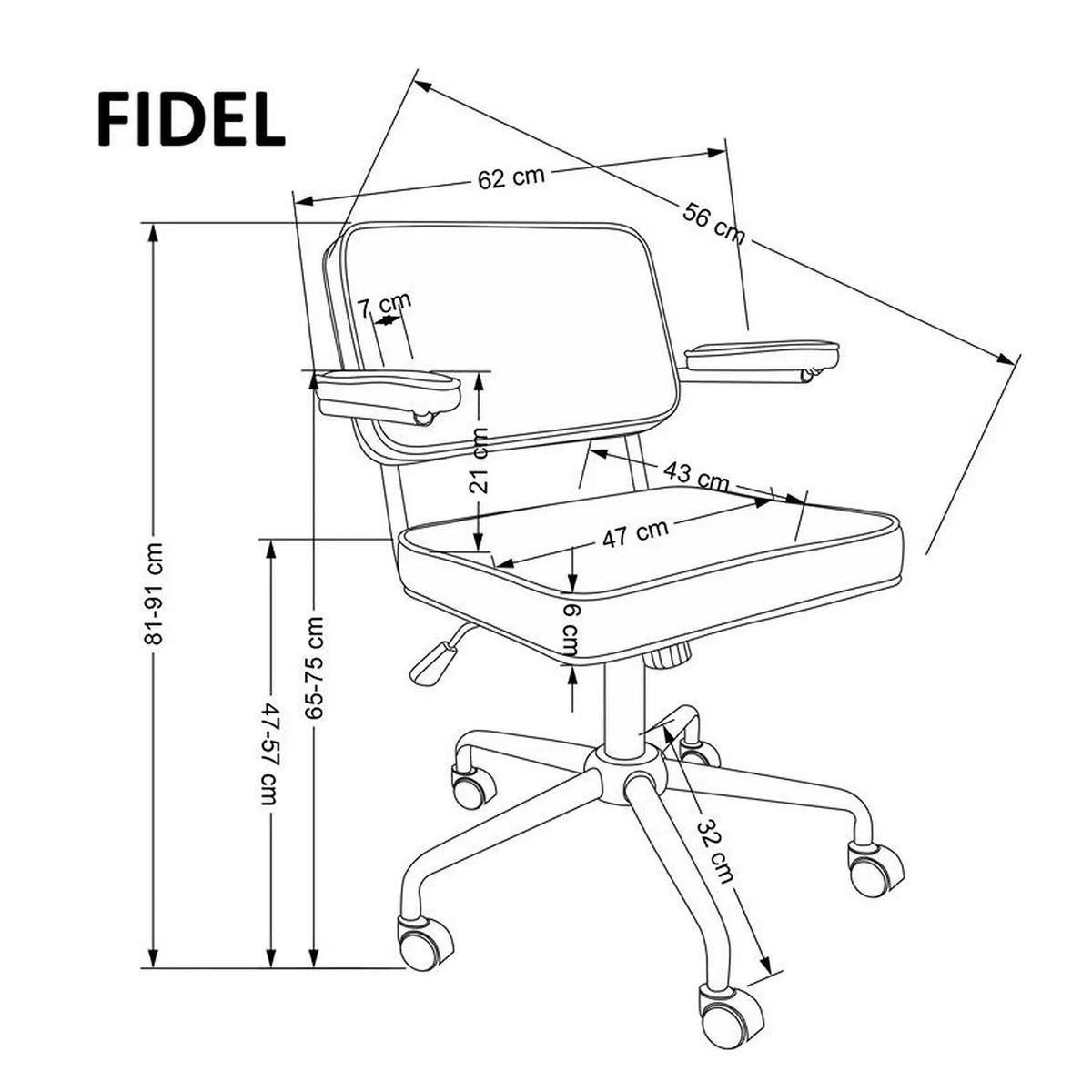 Scaun birou FIDEL, gri/negru, stofa clasica/metal, 62x56x81/91 cm