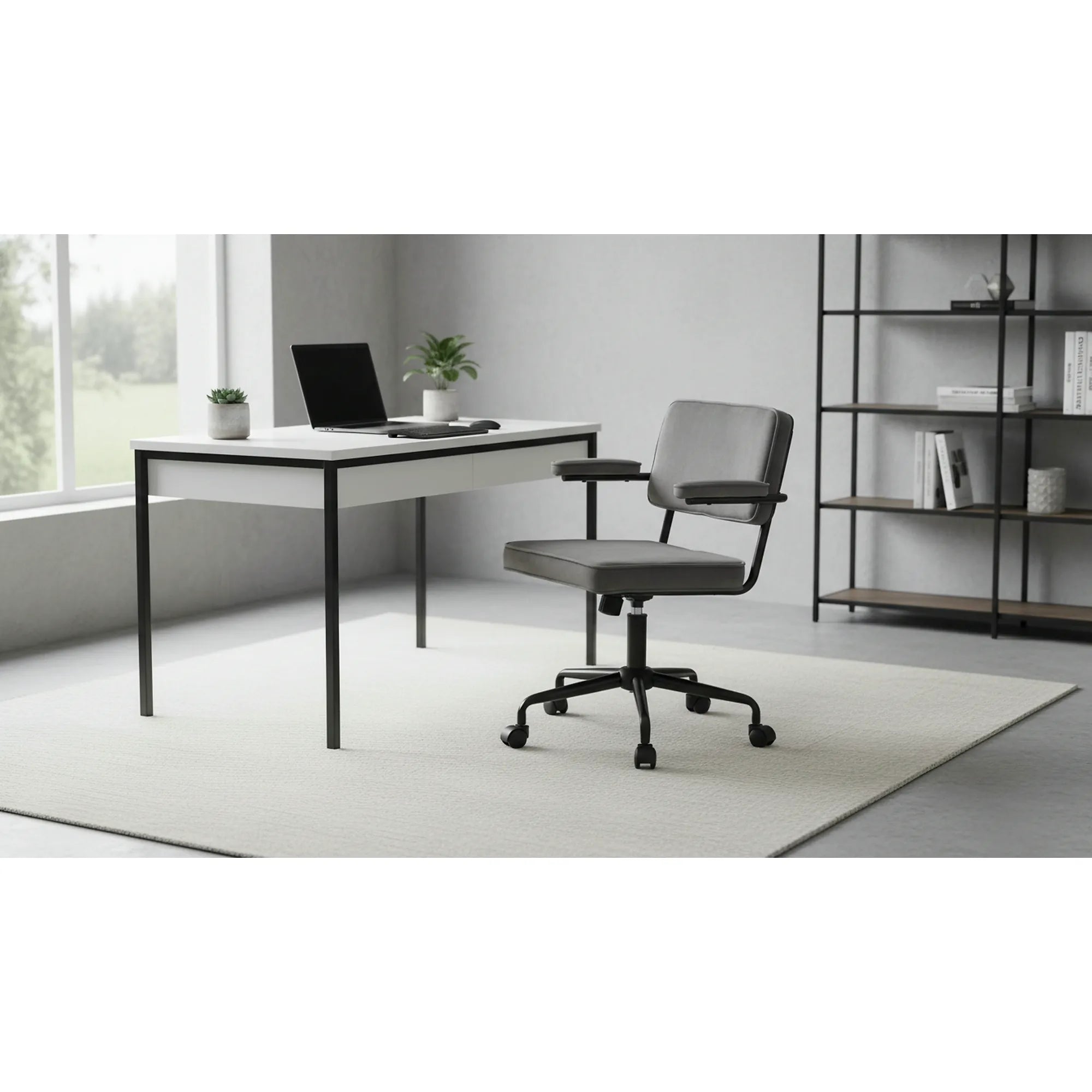 Scaun birou FIDEL, gri/negru, stofa clasica/metal, 62x56x81/91 cm