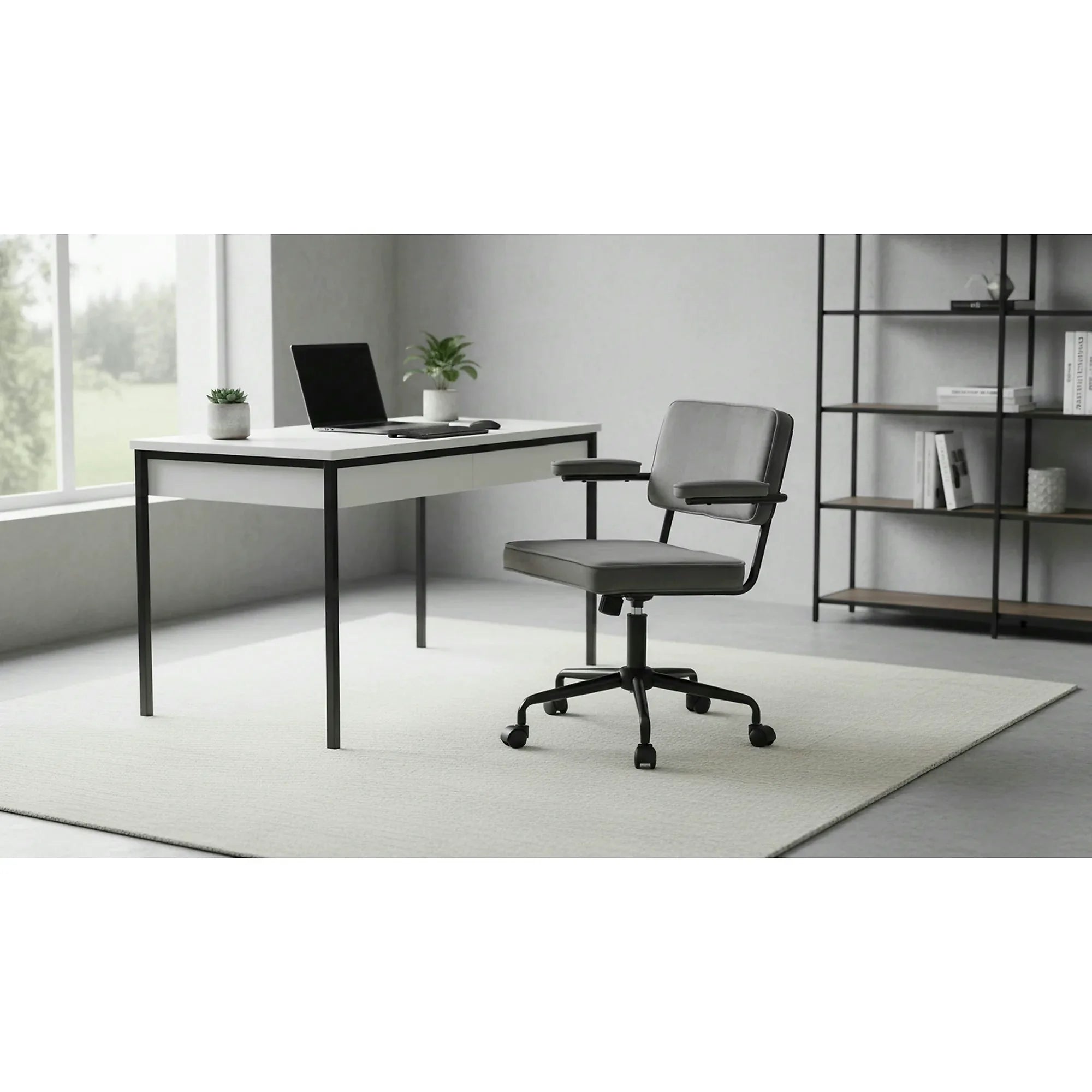 Scaun birou FIDEL, gri/negru, stofa clasica/metal, 62x56x81/91 cm