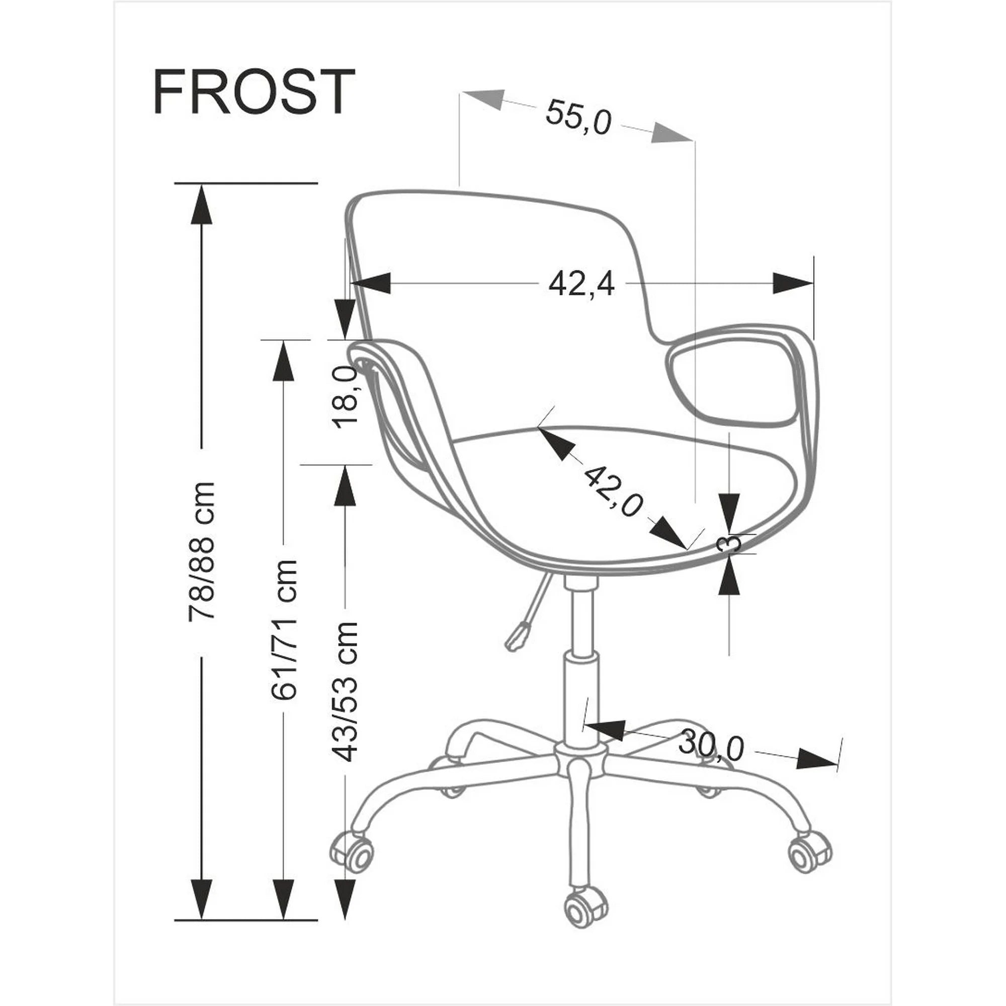 Scaun birou FROST, alb, piele ecologica/metal, 58x55x78/88 cm