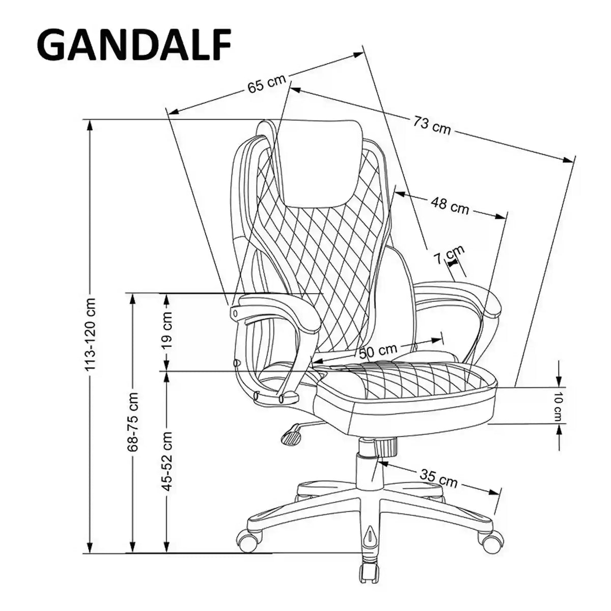 Scaun birou GANDALF, gri/negru, piele ecologica, 65x73x113/120 cm