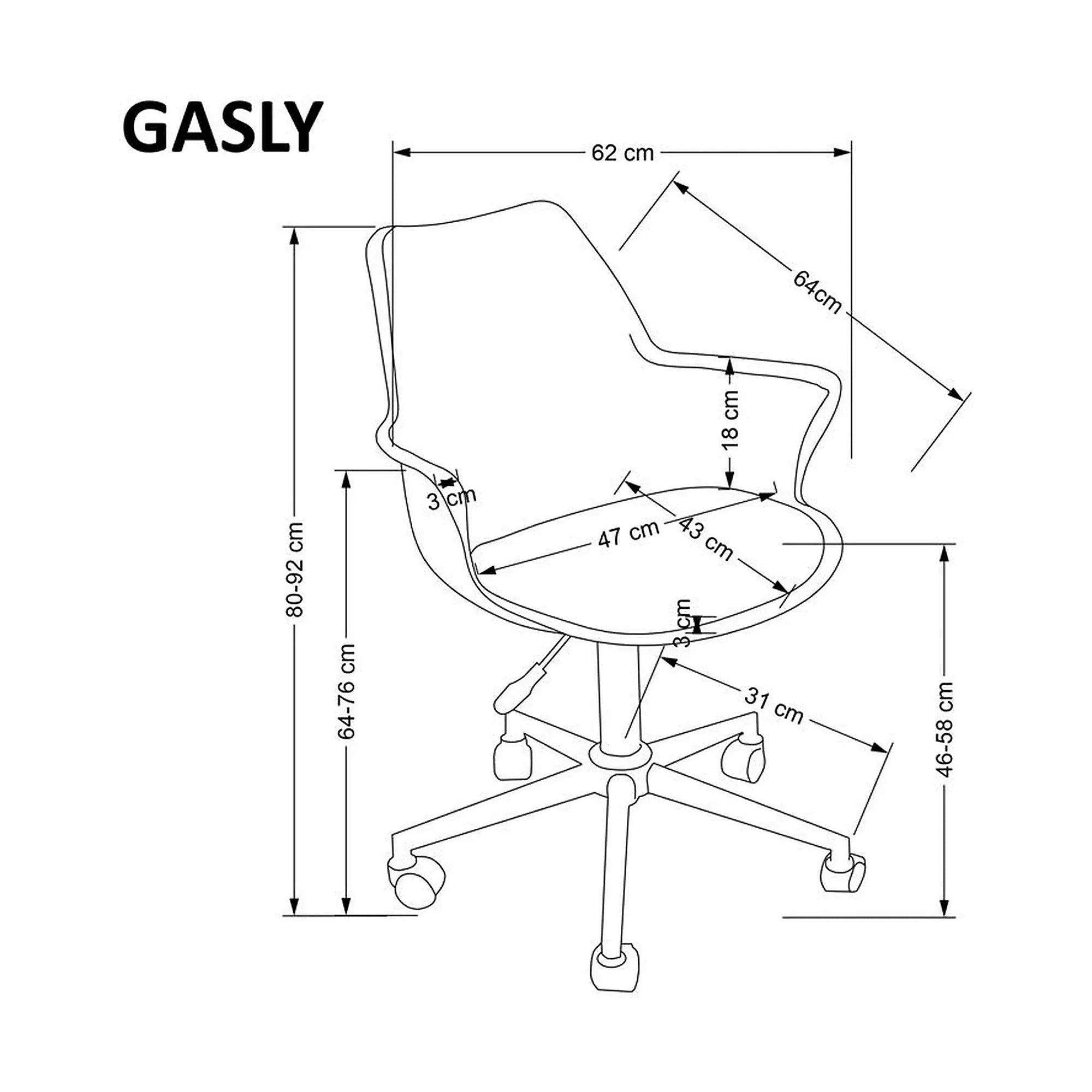 Scaun birou GASLY, alb, piele ecologica, 62x64x80/92 cm
