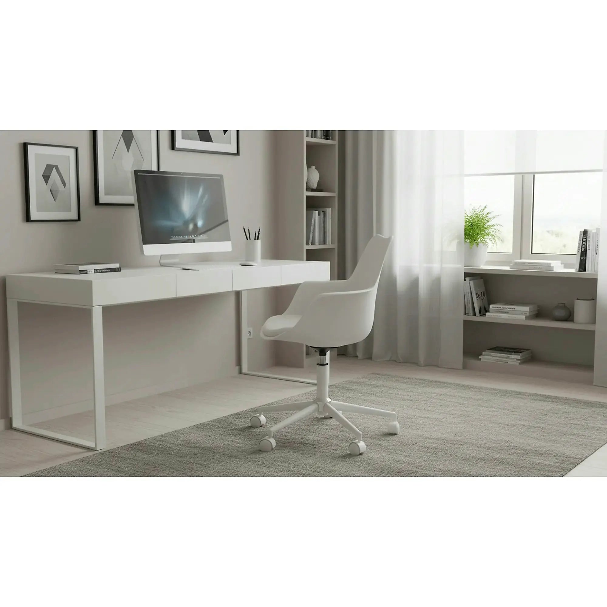 Scaun birou GASLY, alb, piele ecologica, 62x64x80/92 cm