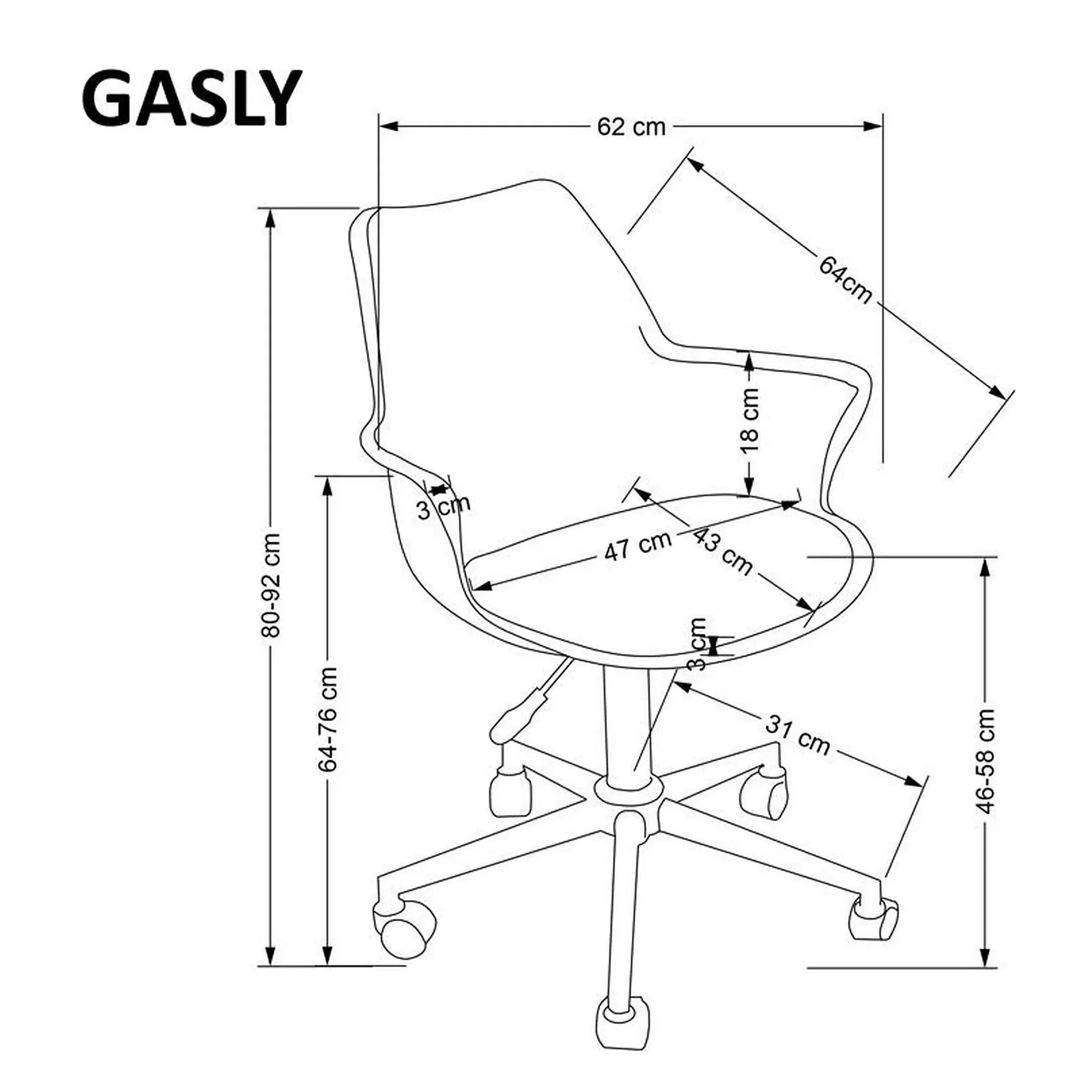 Scaun birou GASLY, roz/alb, piele ecologica, 62x64x80/ cm