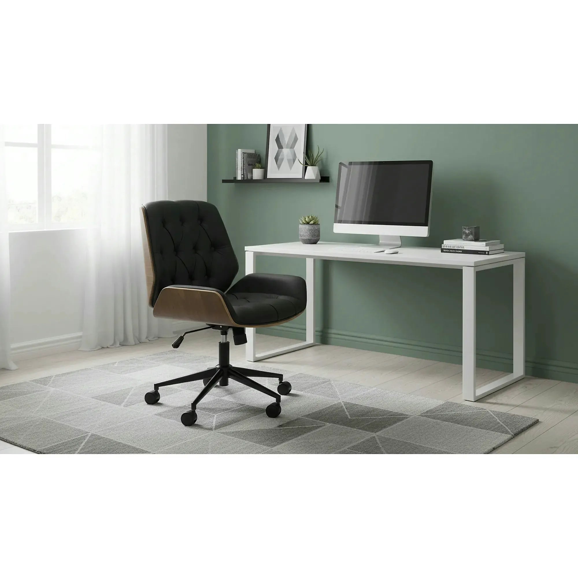 Scaun birou GAVIN, nuc/negru, piele ecologica/metal, 60x65x90/100 cm