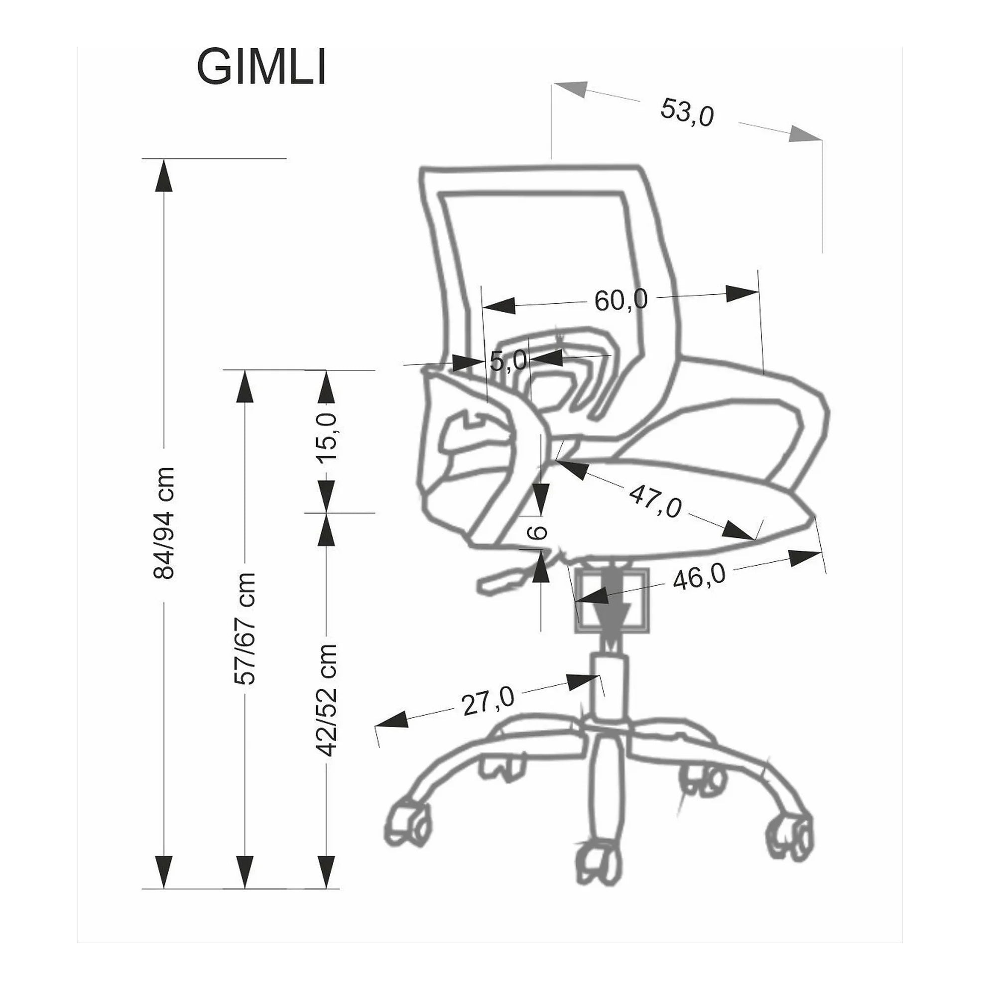 Scaun birou GIMLI, negru, stofa clasica/plastic, 60x53x84/94 cm