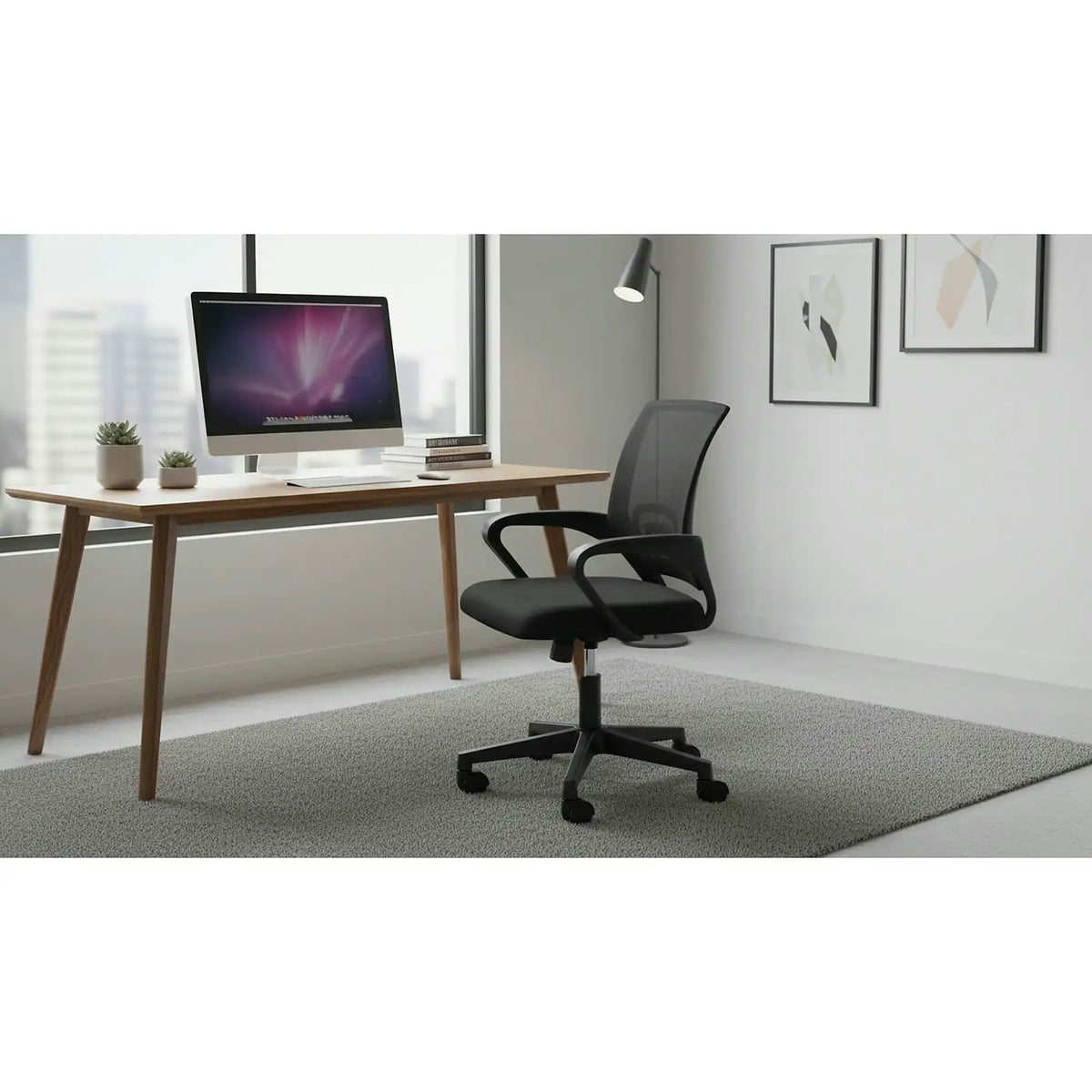 Scaun birou GIMLI, negru, stofa clasica/plastic, 60x53x84/94 cm