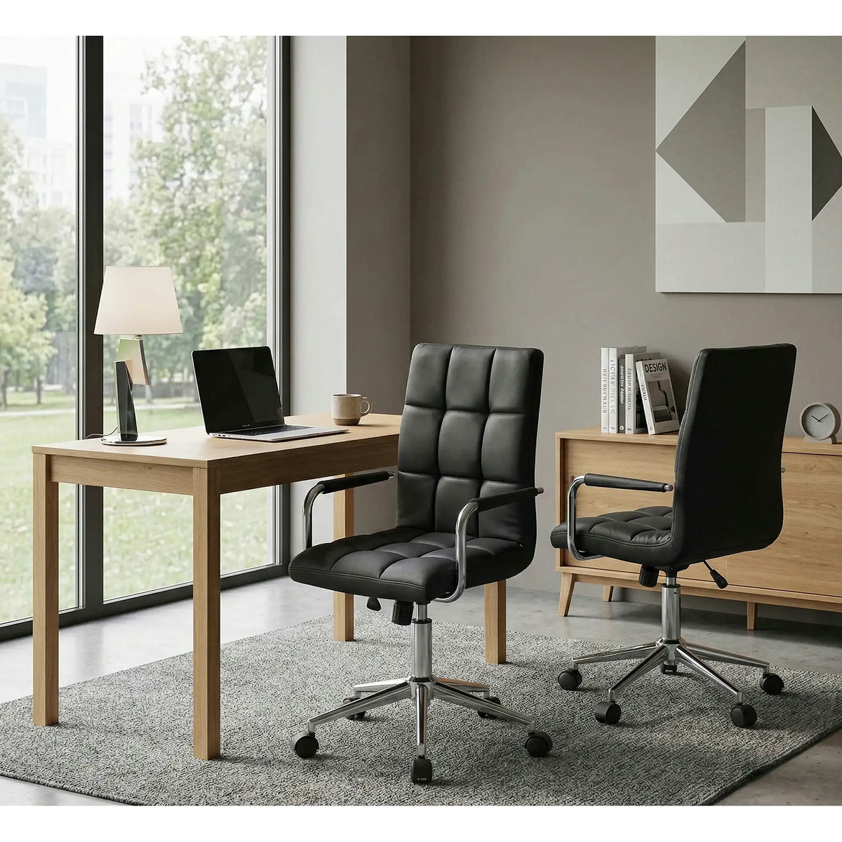 Scaun birou GONZO 2, negru, piele ecologica, 53x60x98/110 cm
