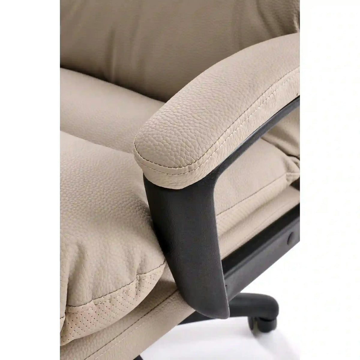 Scaun birou HARBOR, bej/negru, piele ecologica, 65x72x112-118 cm