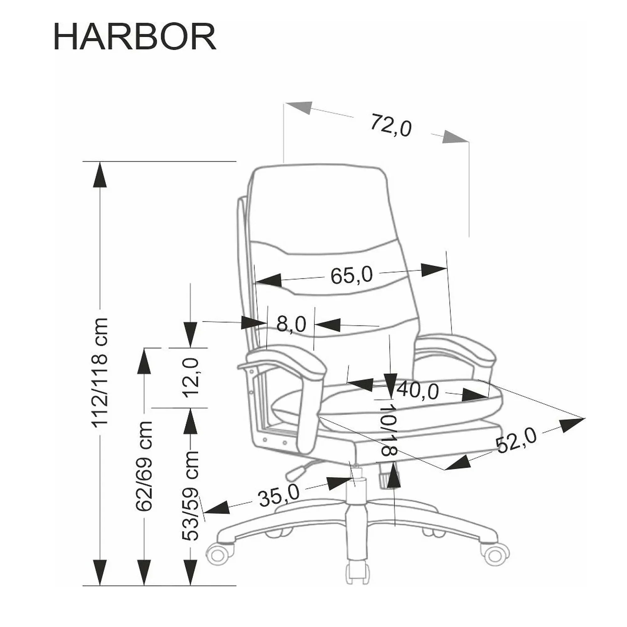 Scaun birou HARBOR, negru, piele ecologica, 65x72x112-118 cm