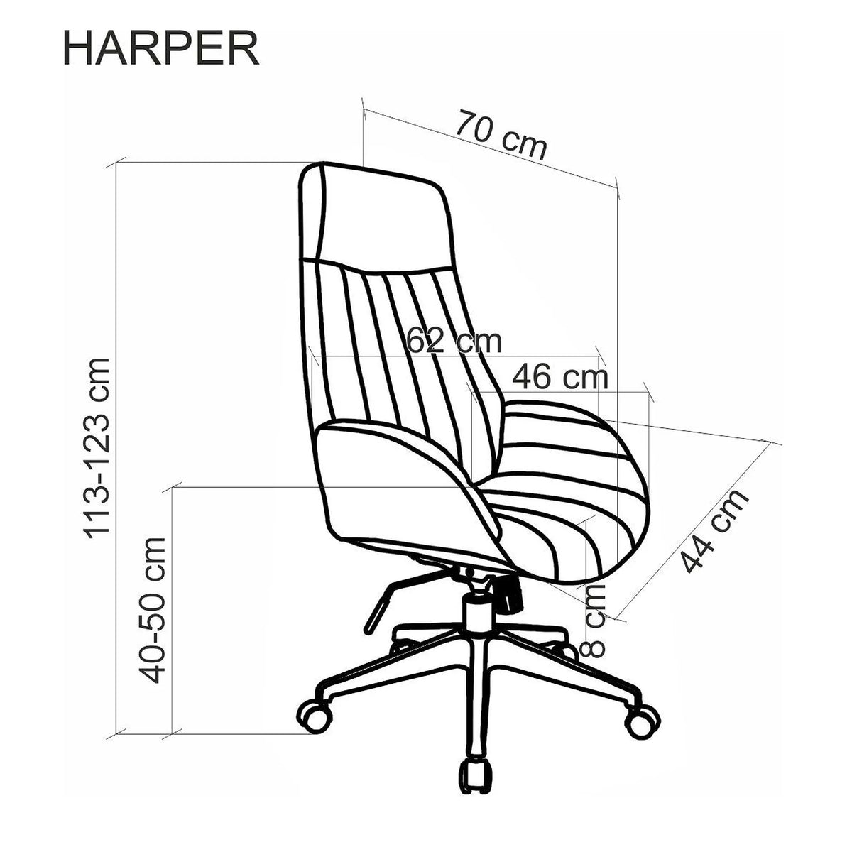 Scaun birou HARPER, gri/negru, stofa clasica/metal, 62x70x113/123 cm