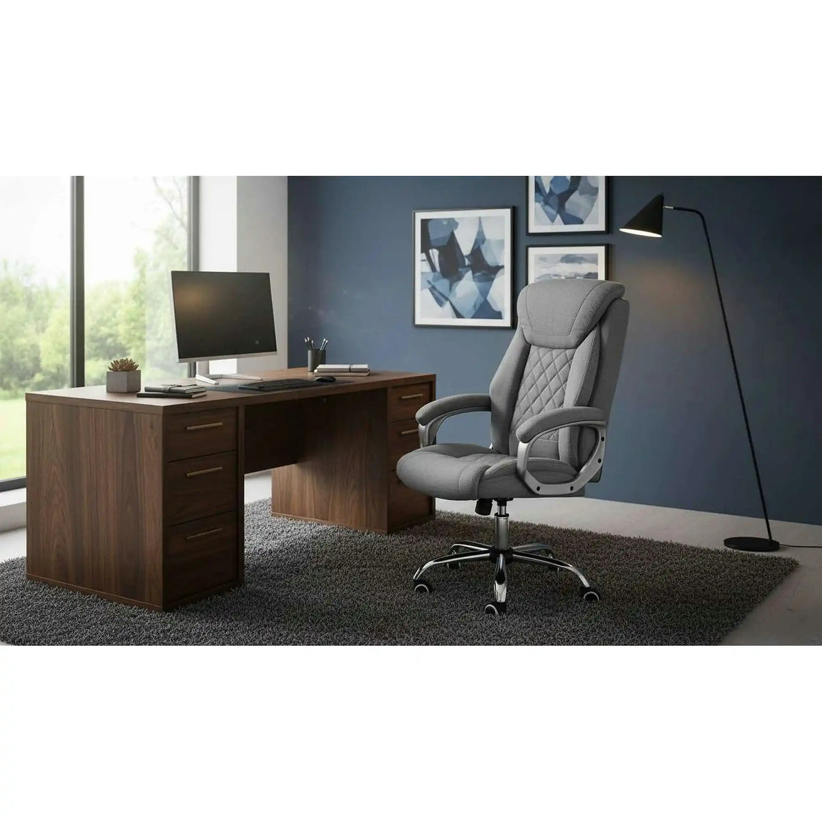 Scaun birou HELDER 2, gri, stofa clasica/metal, 66x71x113/120 cm