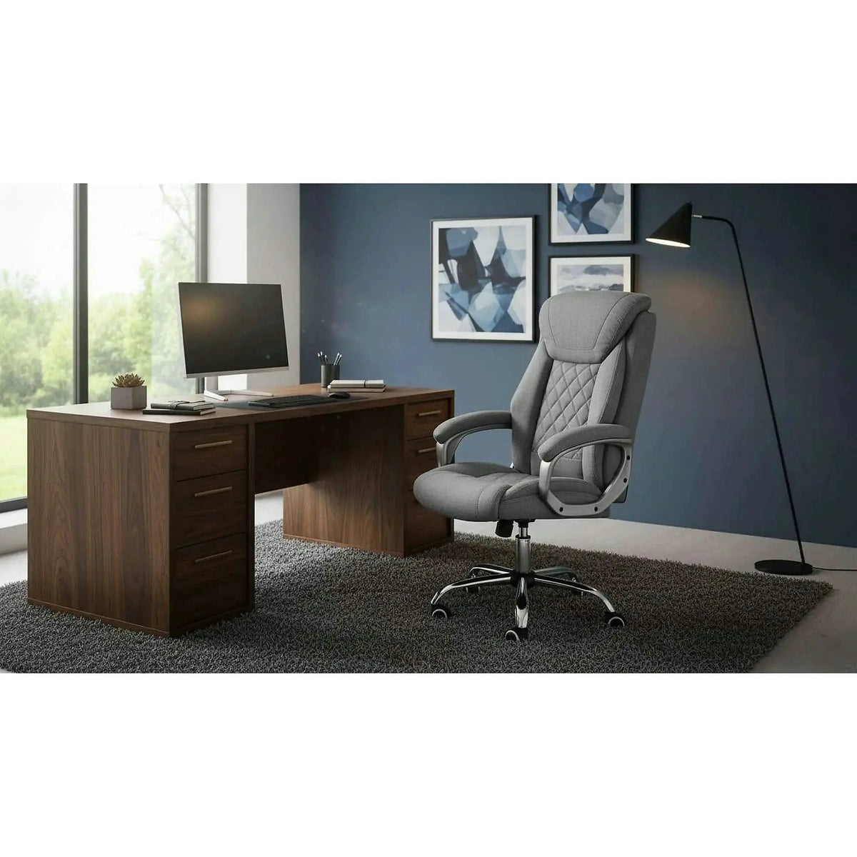 Scaun birou HELDER 2, gri, stofa clasica/metal, 66x71x113/120 cm