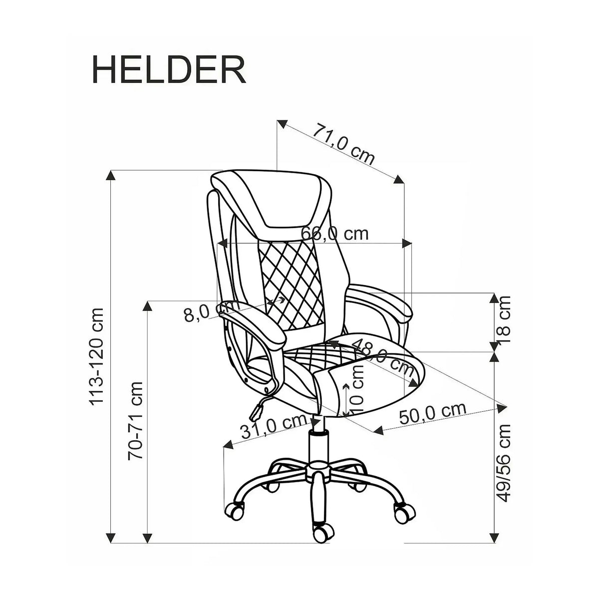 Scaun birou HELDER, negru, piele ecologica/metal, 66x71x113/120 cm