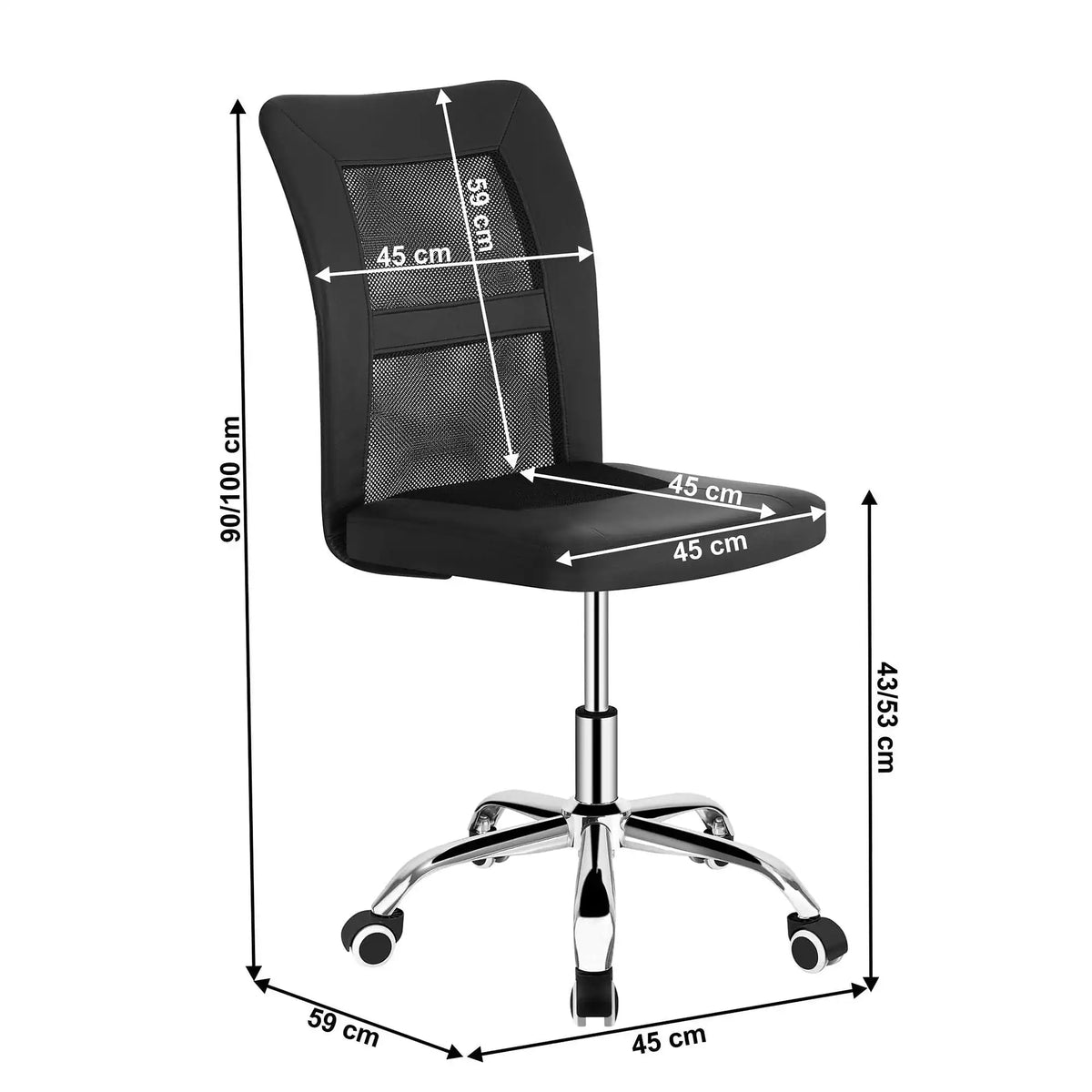 Scaun birou IDOR 2 NEW, negru/crom, plasa/piele ecologica, 45x59x90/100 cm