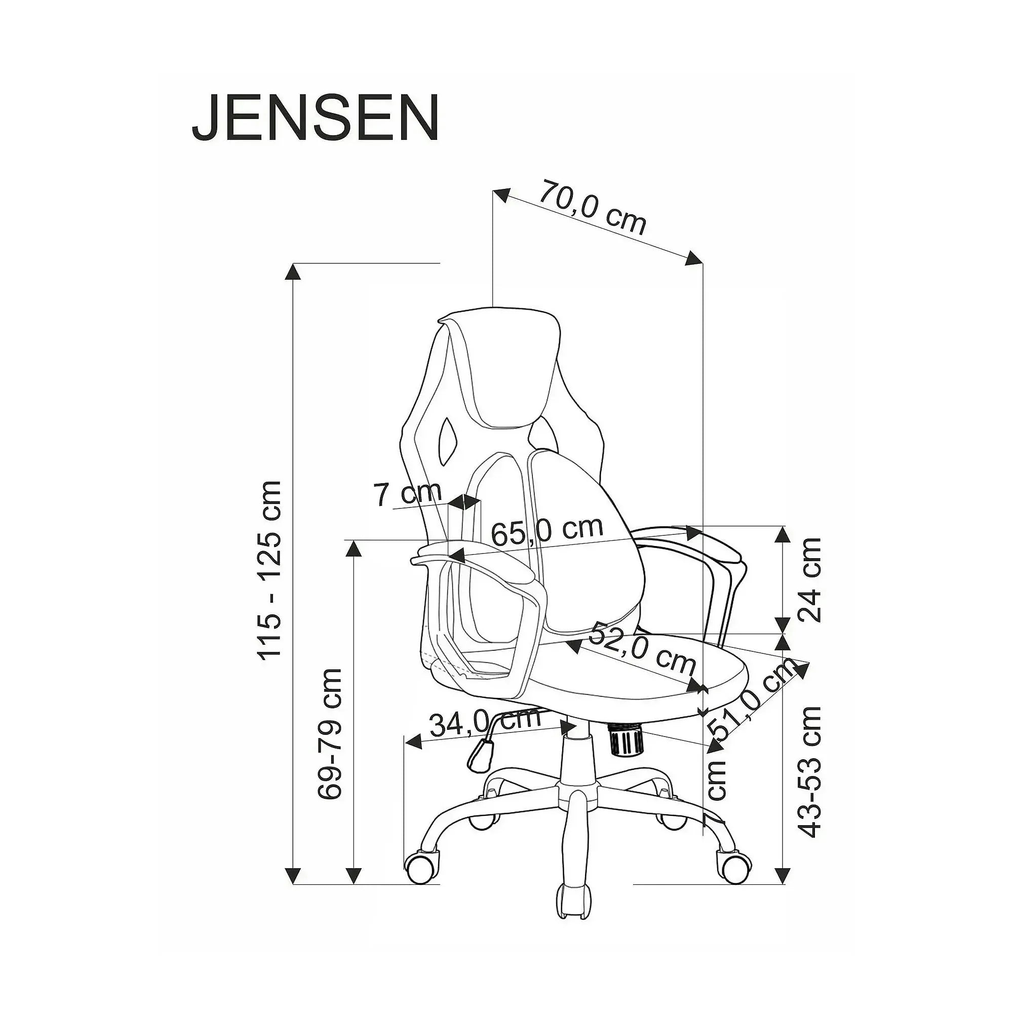 Scaun birou JENSEN, negru/gri, stofa/polipropilena, 65x70x115/125 cm