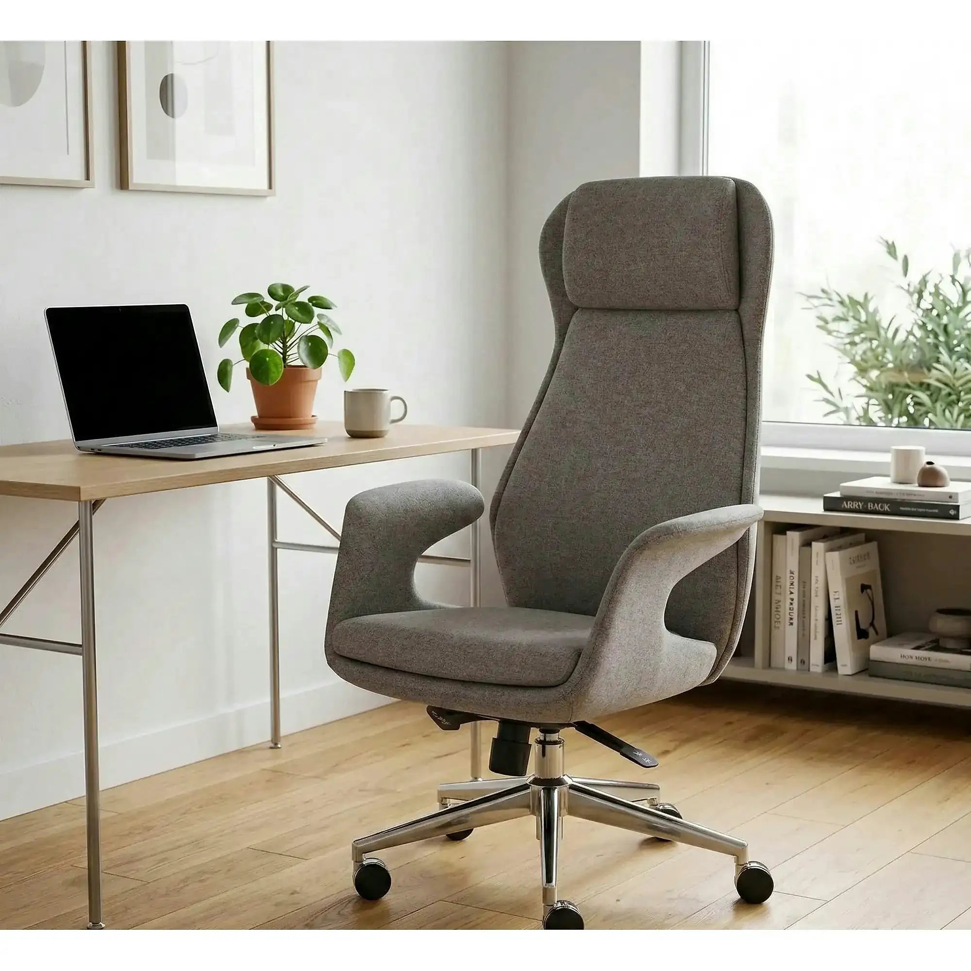 Scaun birou KEVIN, gri deschis, stofa clasica/metal, 74x68x118/125 cm