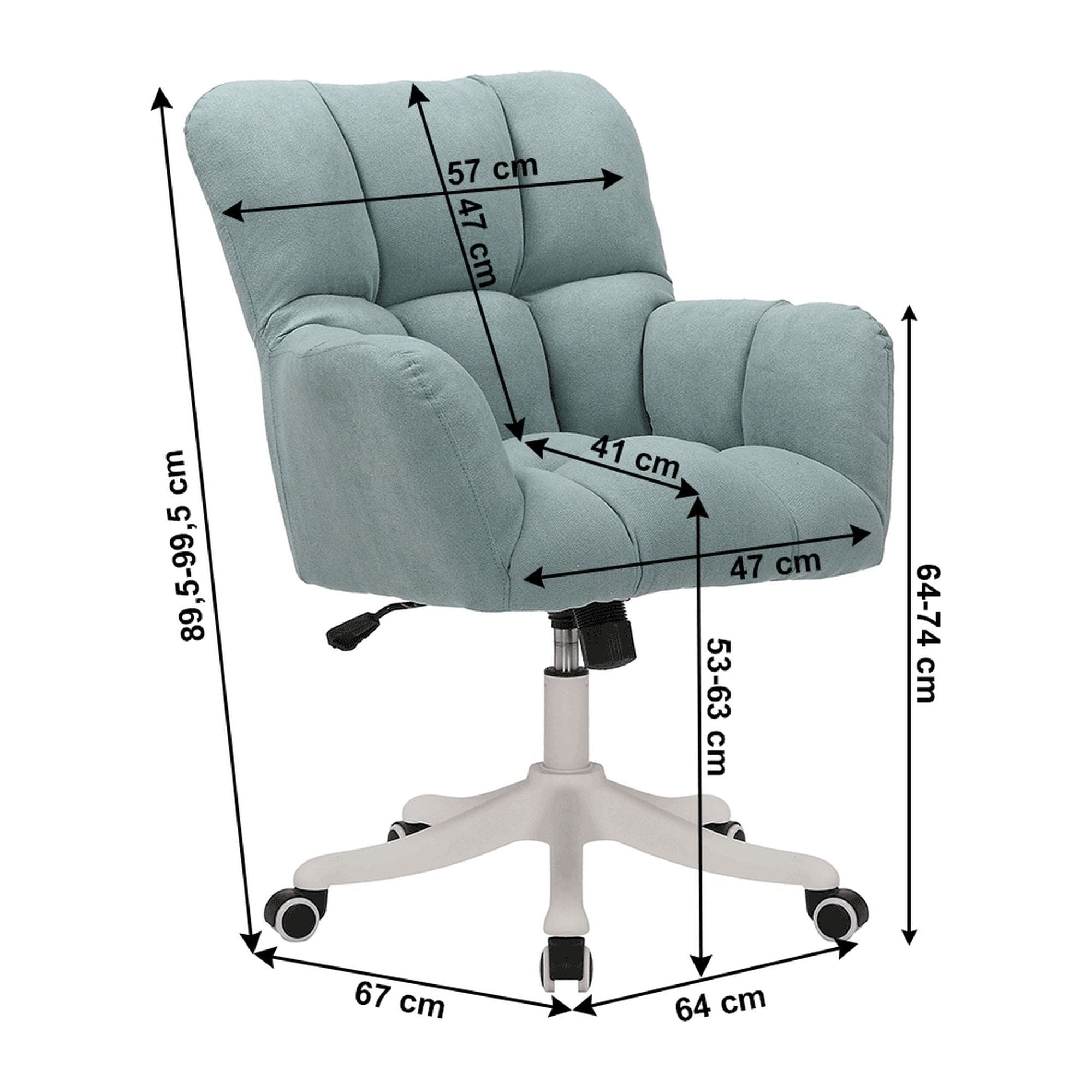 Scaun birou LOREL, verde menta, stofa clasica, 64x67x90/99 cm