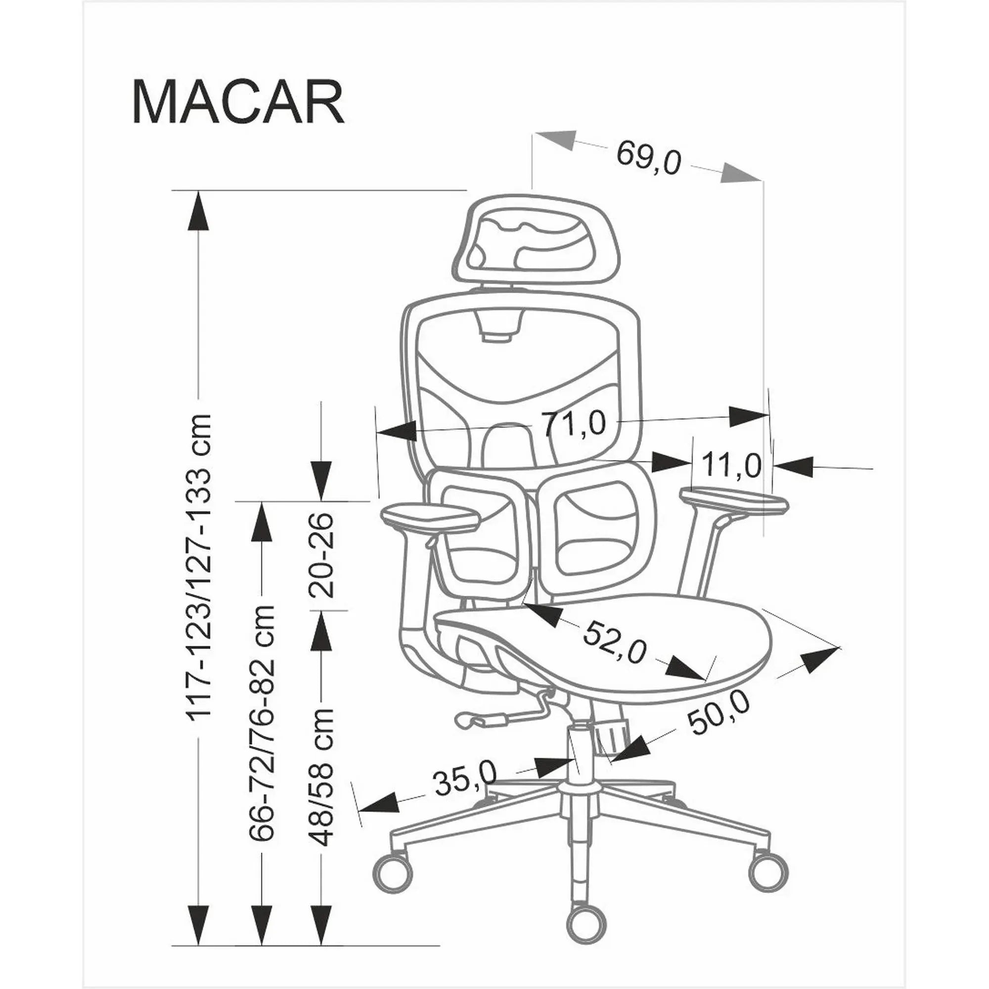 Scaun birou MACAR, negru, stofa clasica/plasa, 71x69x127-133 cm