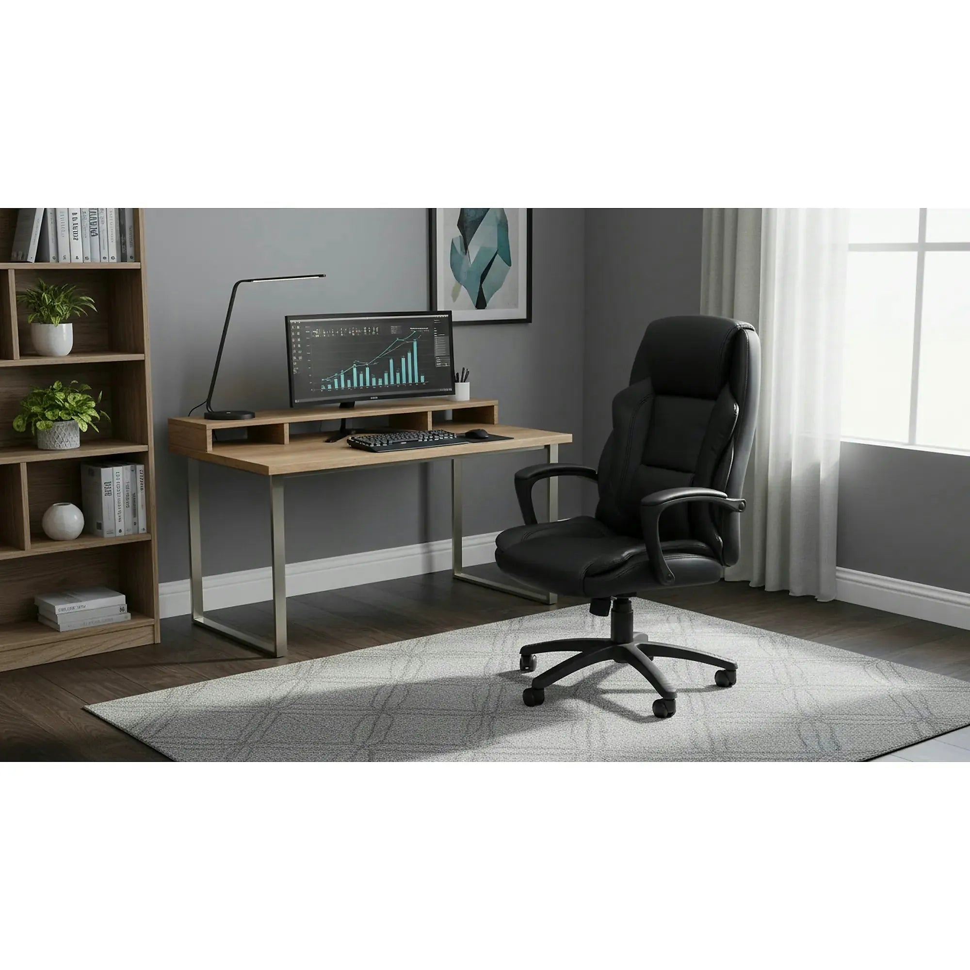 Scaun birou MARIO, negru, piele ecologica, 67x75x114/124 cm