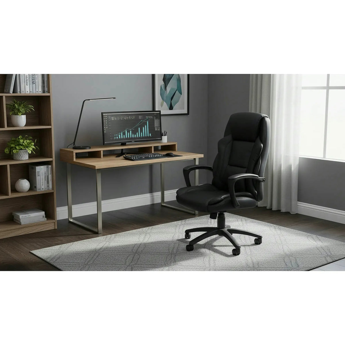 Scaun birou MARIO, negru, piele ecologica, 67x75x114/124 cm