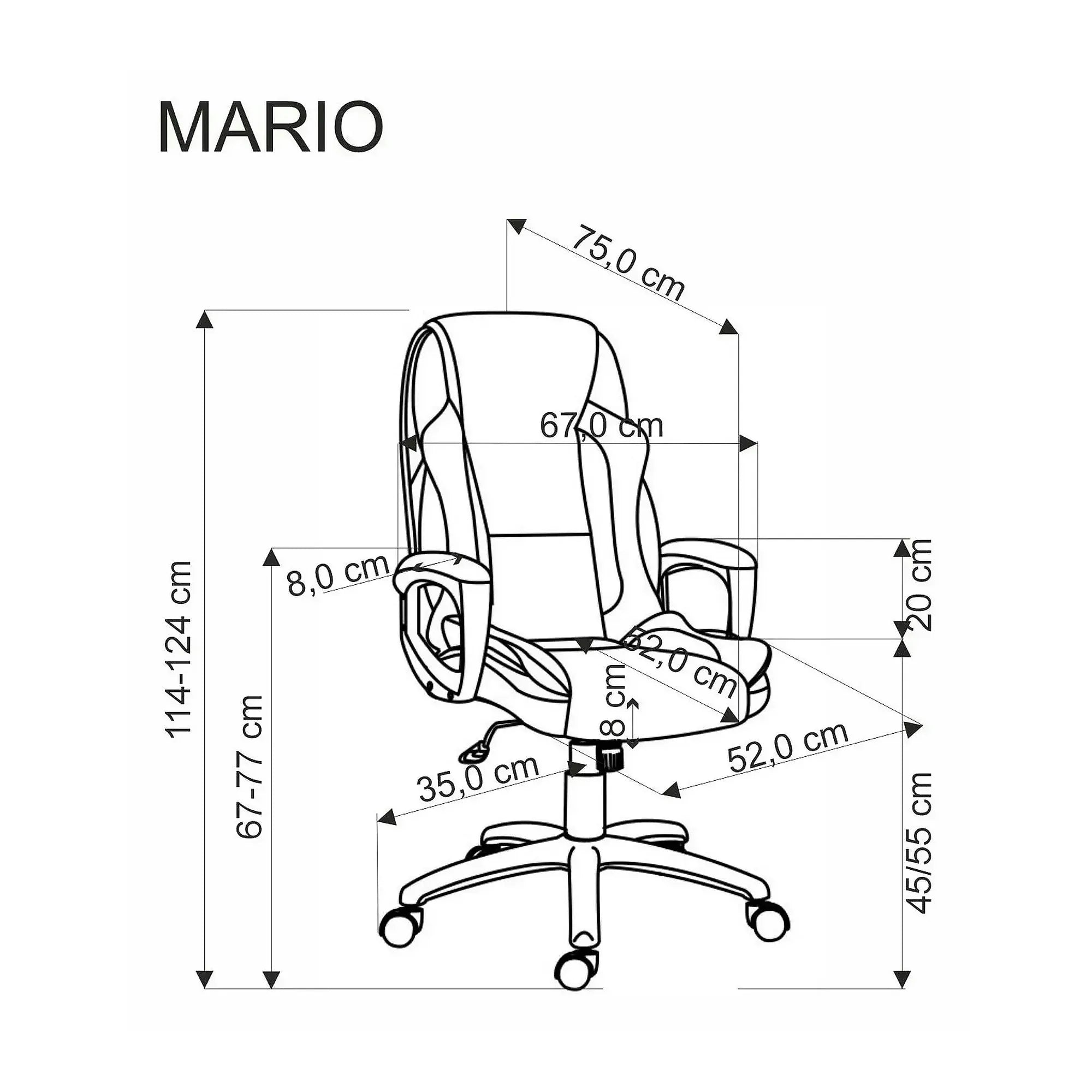 Scaun birou MARIO, negru, piele ecologica, 67x75x114/124 cm