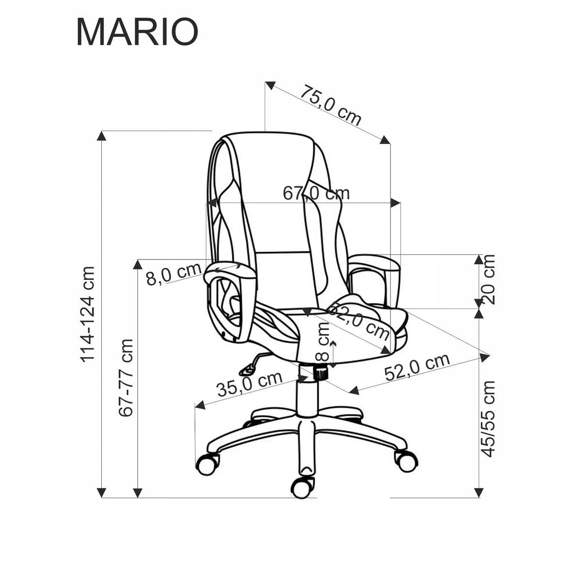 Scaun birou MARIO, negru, piele ecologica, 67x75x114/124 cm