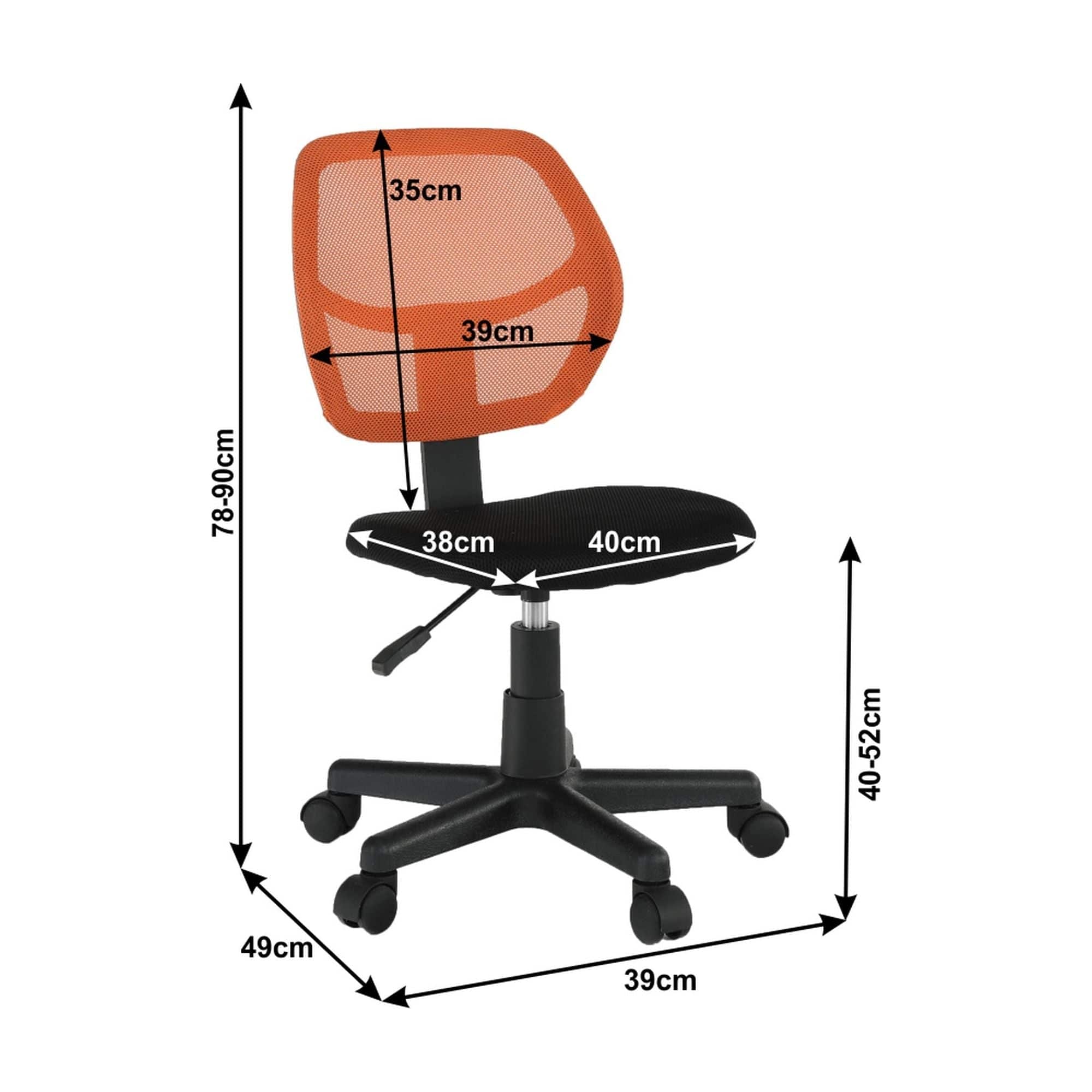 Scaun birou MESH, portocaliu/negru, plastic/plasa, 39x49x78/90 cm