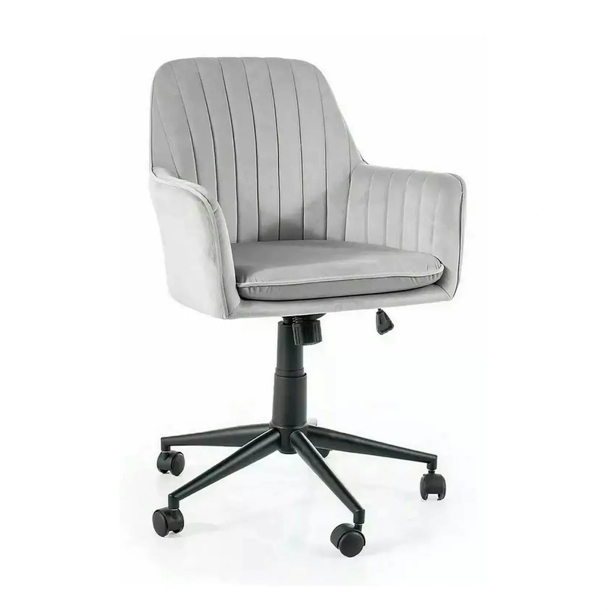 Scaun birou moale Q-886, gri deschis, stofa catifelata/metal, 58x44x83/91 cm