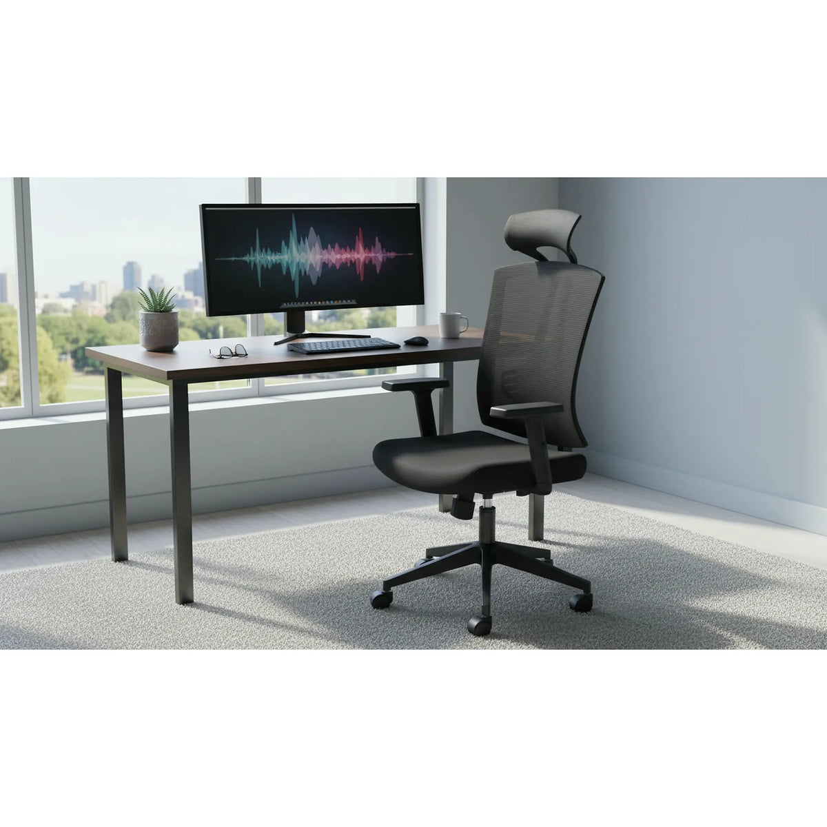 Scaun birou NAO, negru, stofa/plasa, 65x67x122/132 cm