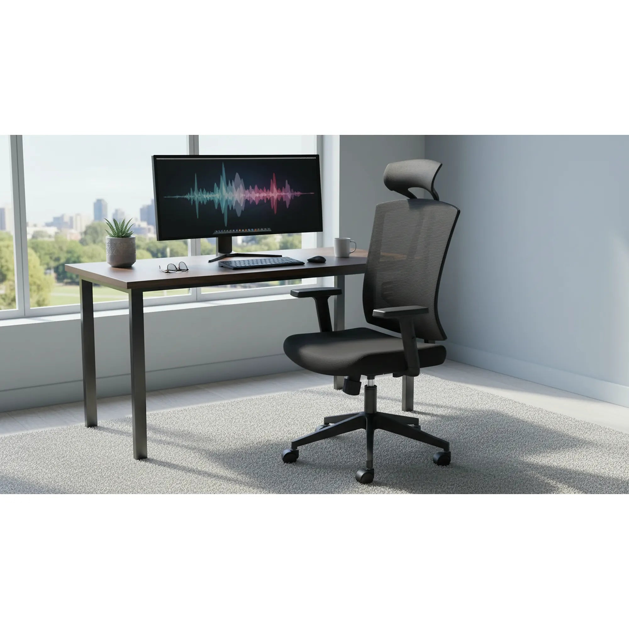 Scaun birou NAO, negru, stofa/plasa, 65x67x122/132 cm