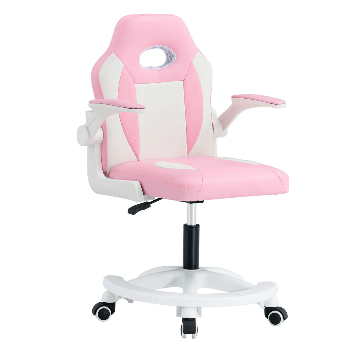 Scaun birou ODELIA, alb/roz, piele ecologica/plastic, 59x53x97 cm