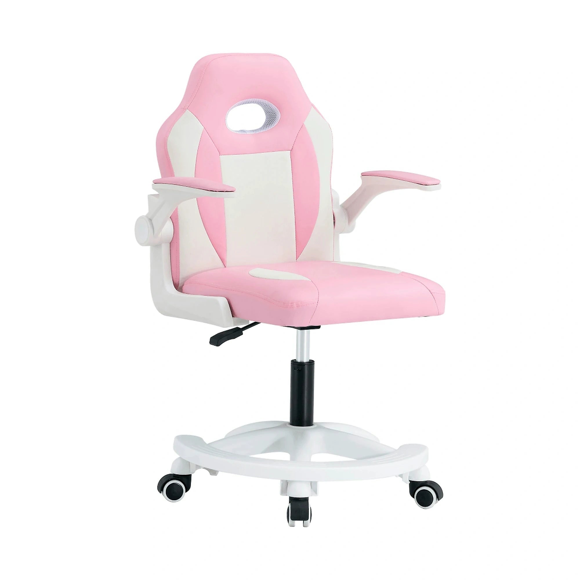 Scaun birou ODELIA, alb/roz, piele ecologica/plastic, 59x53x97 cm
