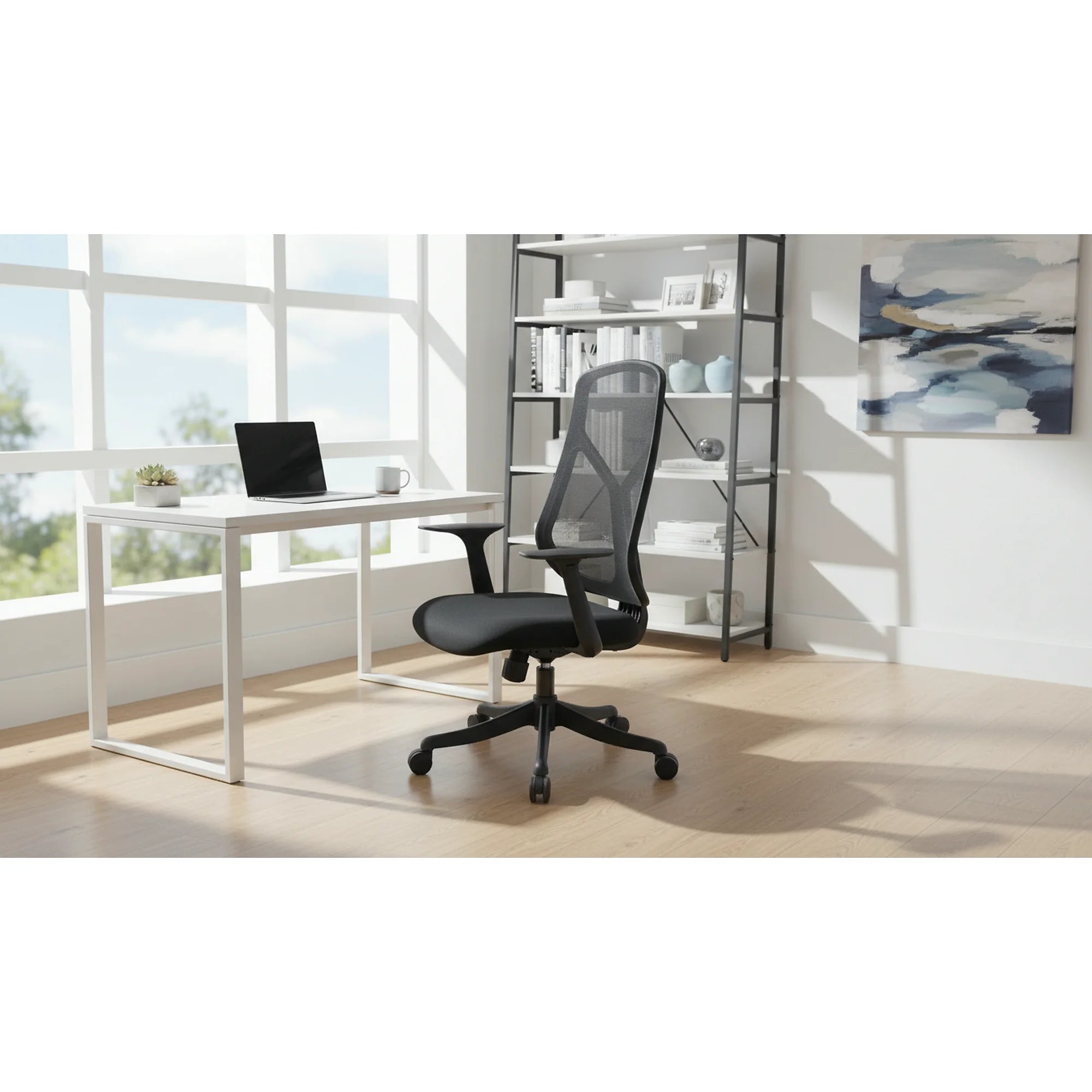 Scaun birou ODO, negru, stofa/plasa, 64x65x107/117 cm