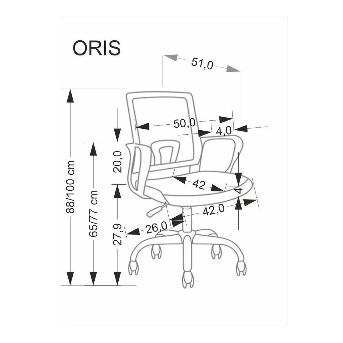 Scaun birou ORIS, multicolor, stofa clasica/metal, 51x51x88/100 cm