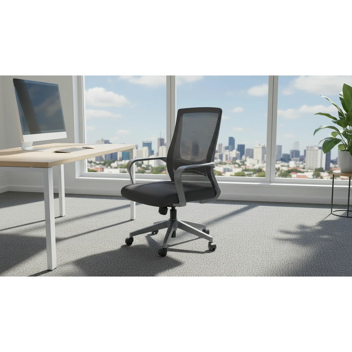 Scaun birou OZI, gri, stofa/plasa, 63x63x99/109 cm