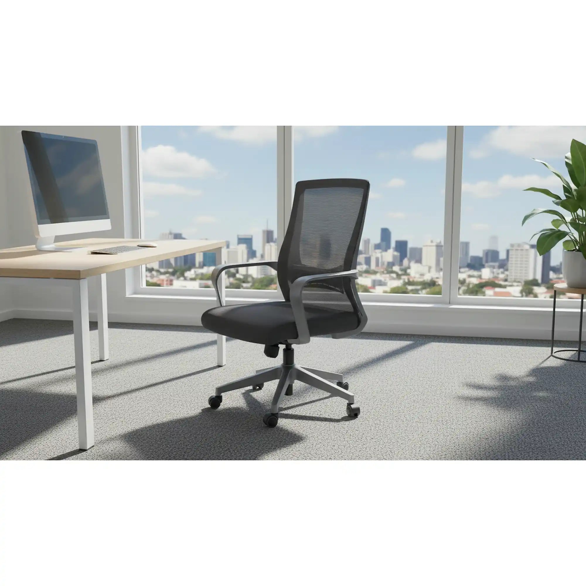 Scaun birou OZI, gri, stofa/plasa, 63x63x99/109 cm