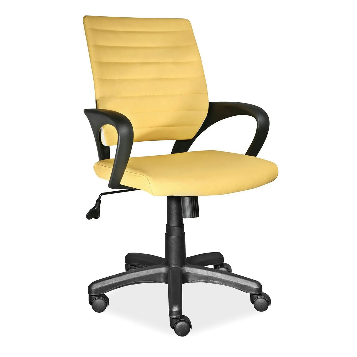 Scaun birou pentru copii Q-051, galben/negru, piele ecologica/metal, 63x50x86/96 cm