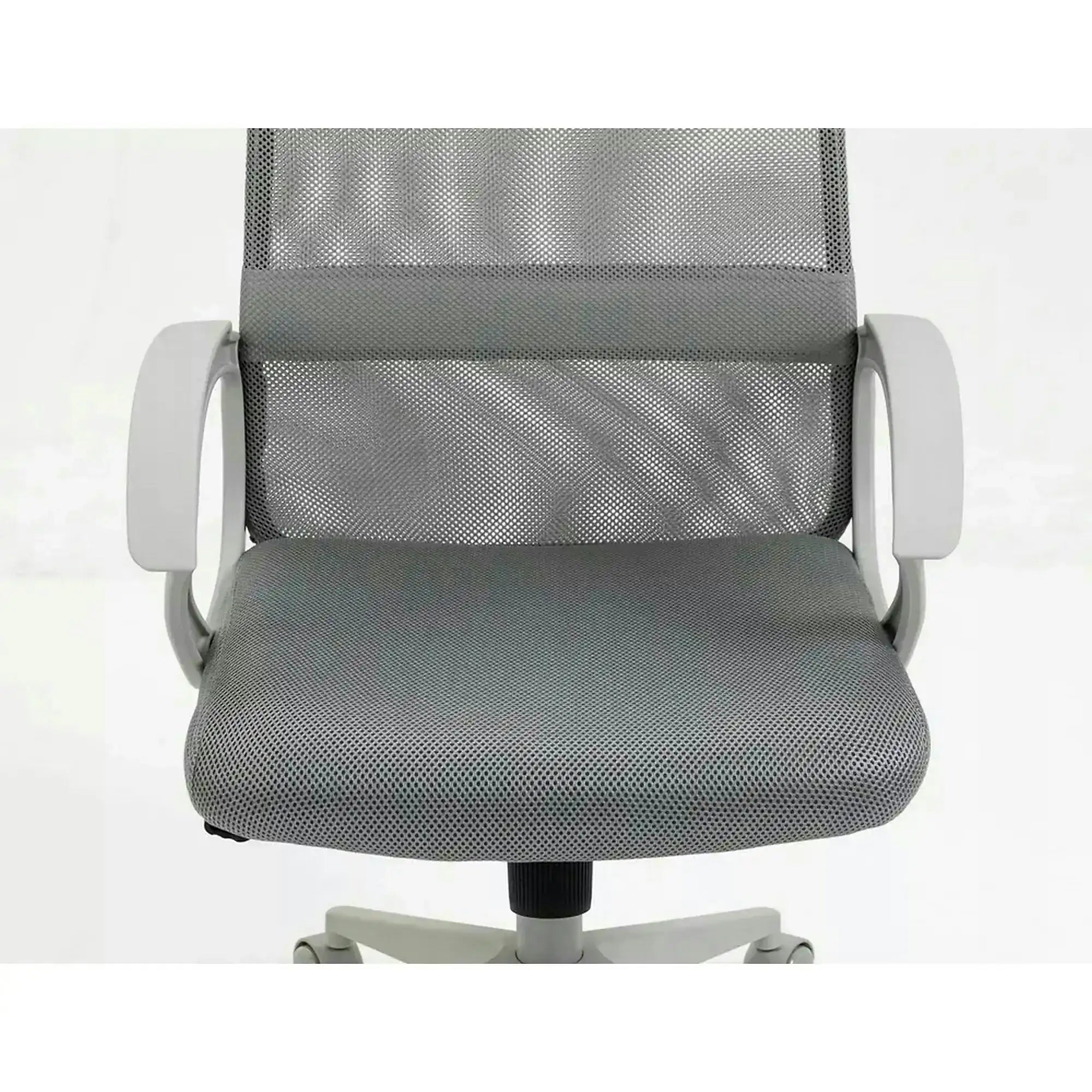 Scaun birou Q-026, gri, piele ecologica/plasa, 59x48x107/117 cm