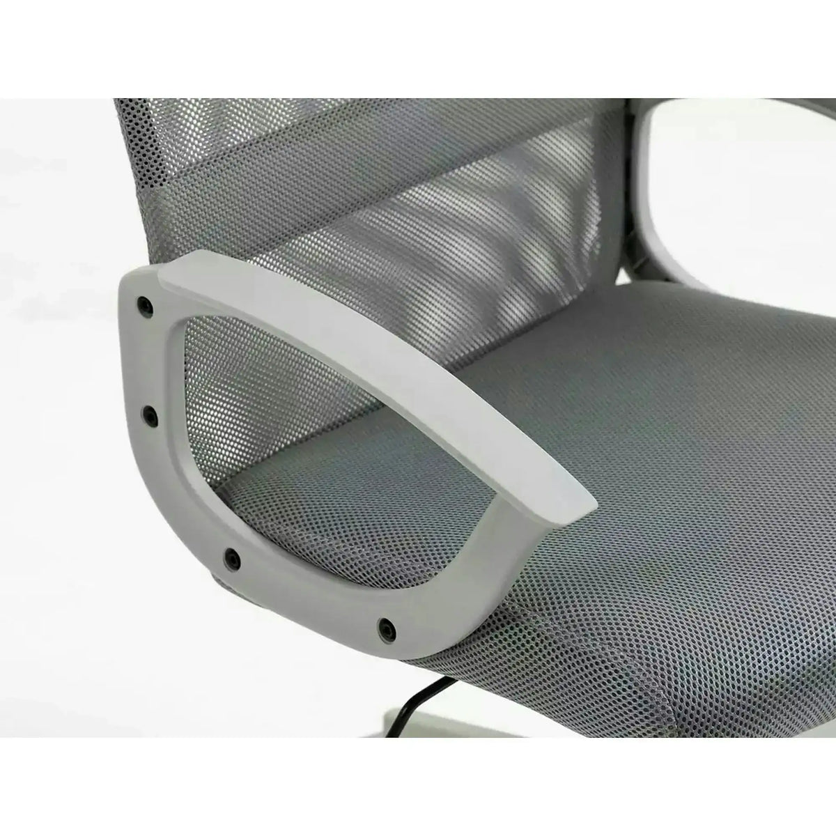 Scaun birou Q-026, gri, piele ecologica/plasa, 59x48x107/117 cm