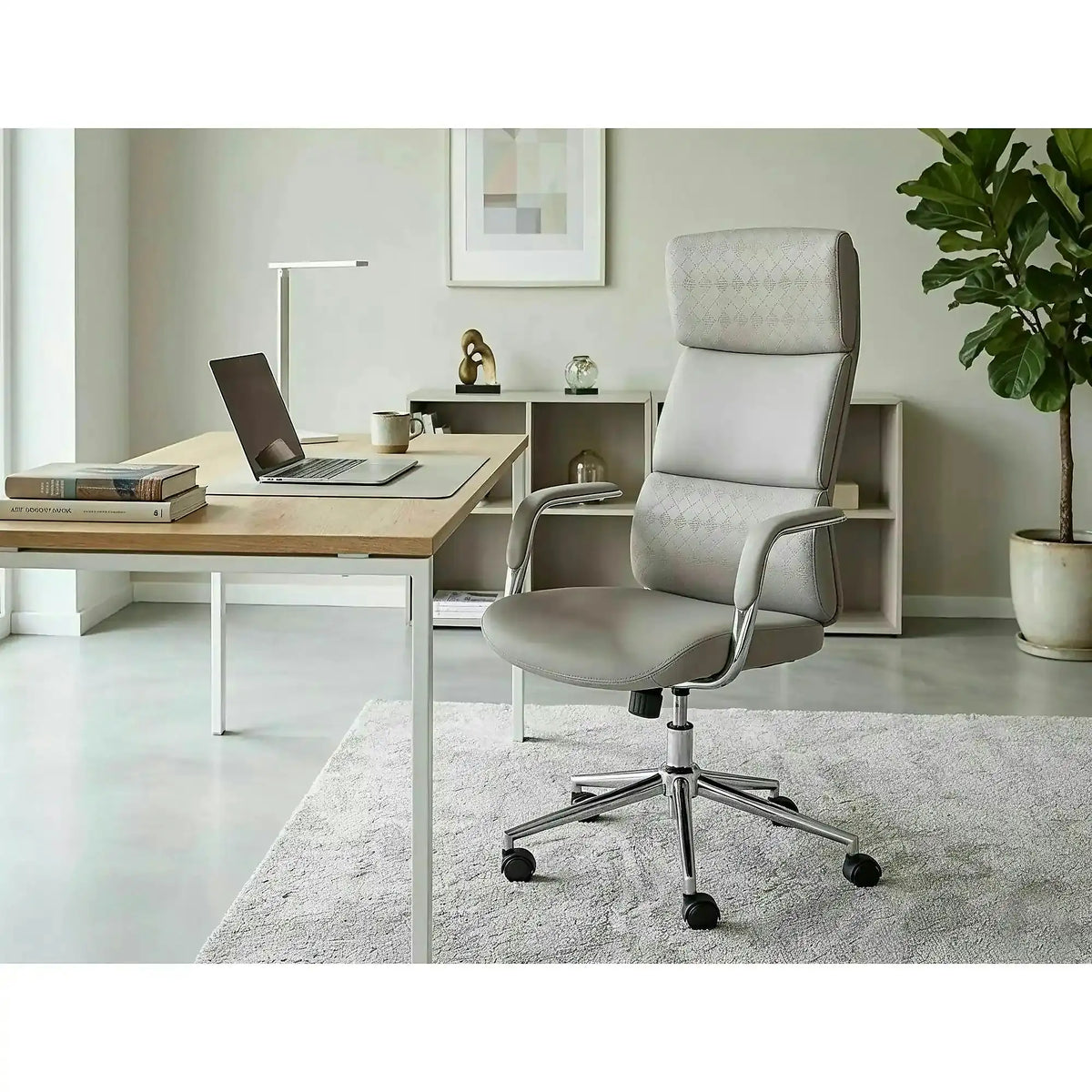 Scaun birou Q-03, gri, piele ecologică, 64x48x119 cm